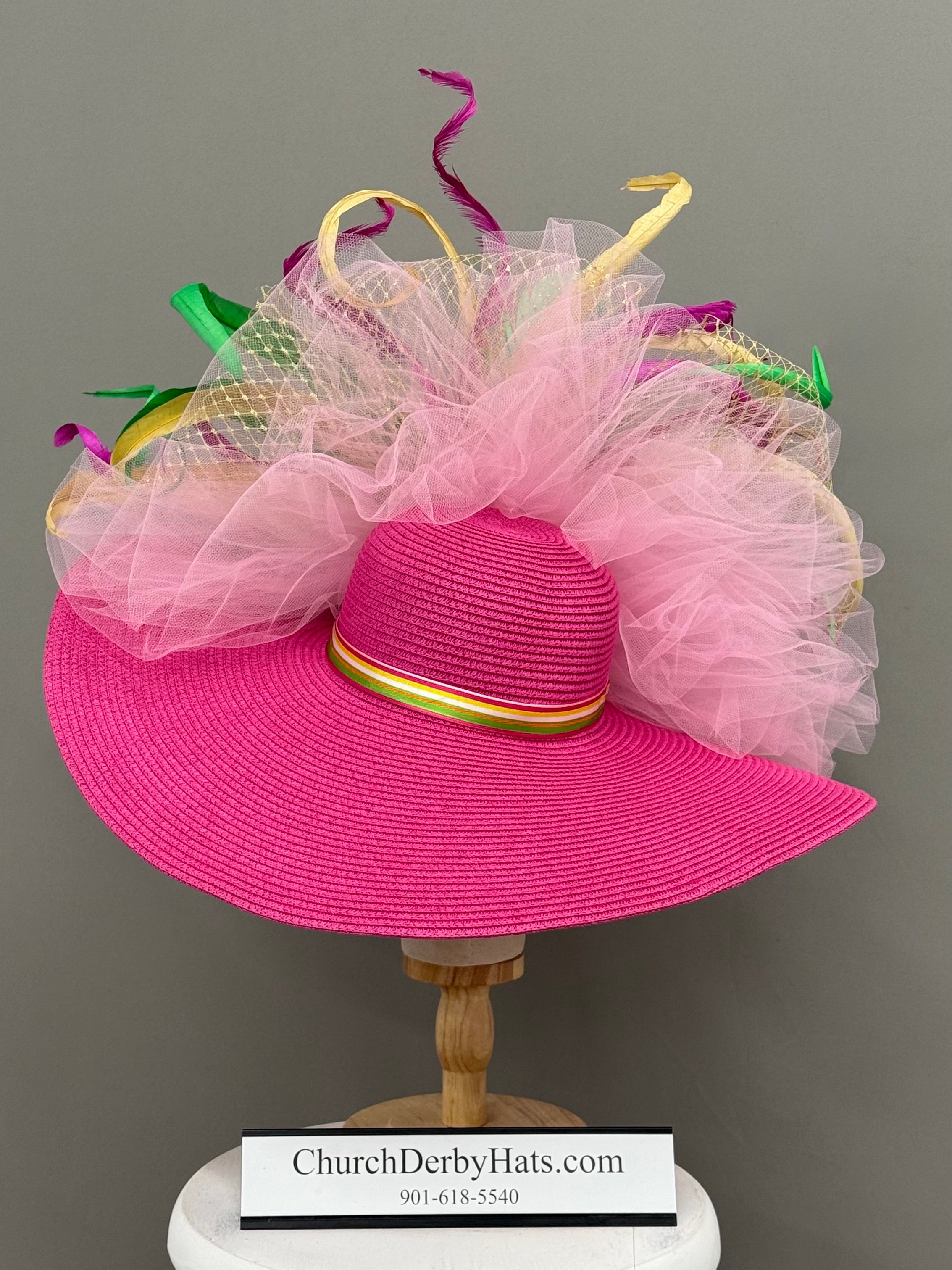 Gail - Pink Colorful Kentucky Derby Hat - Church Hat