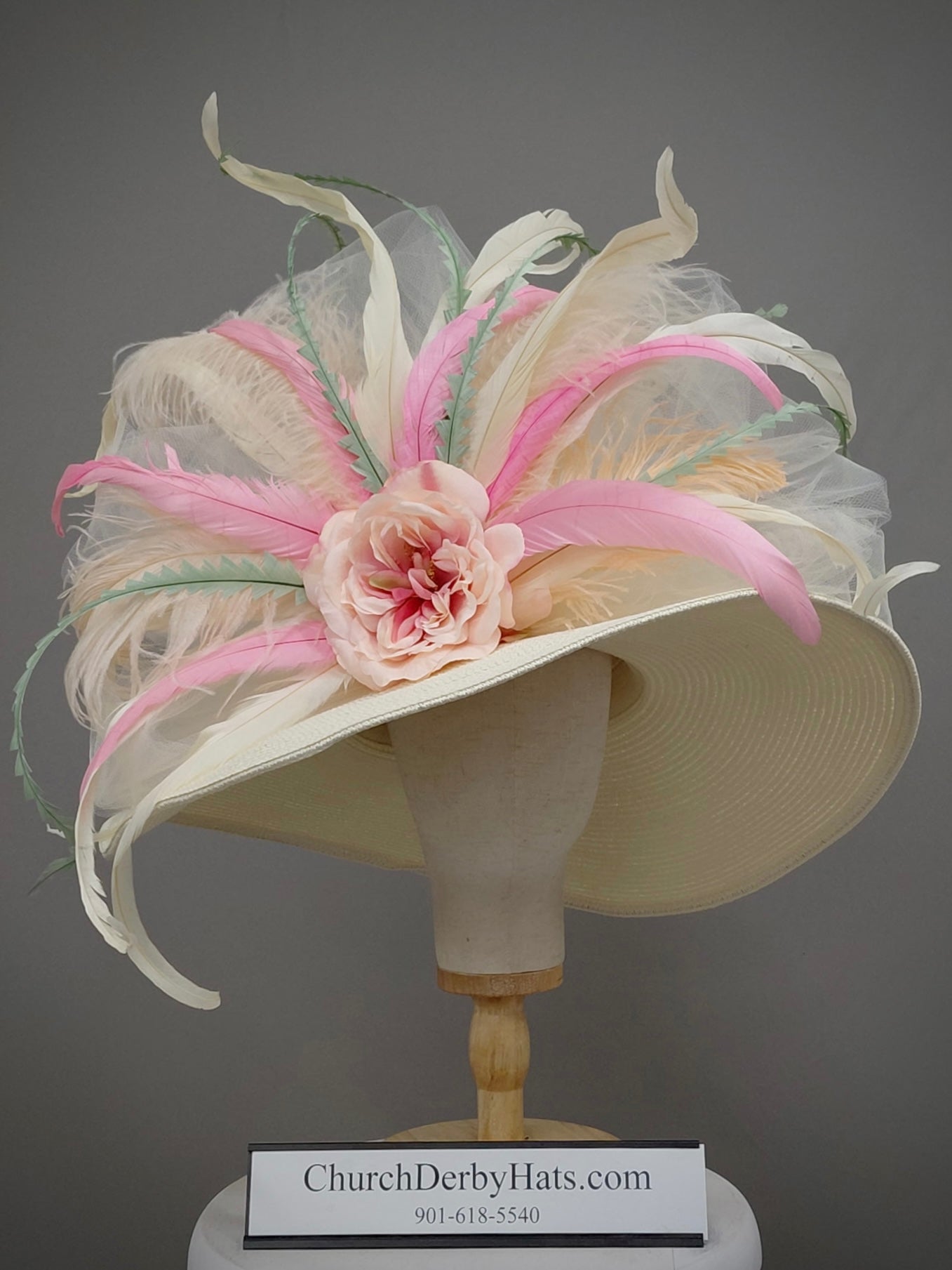 Michelle Pink Ivory - Church Derby Hat