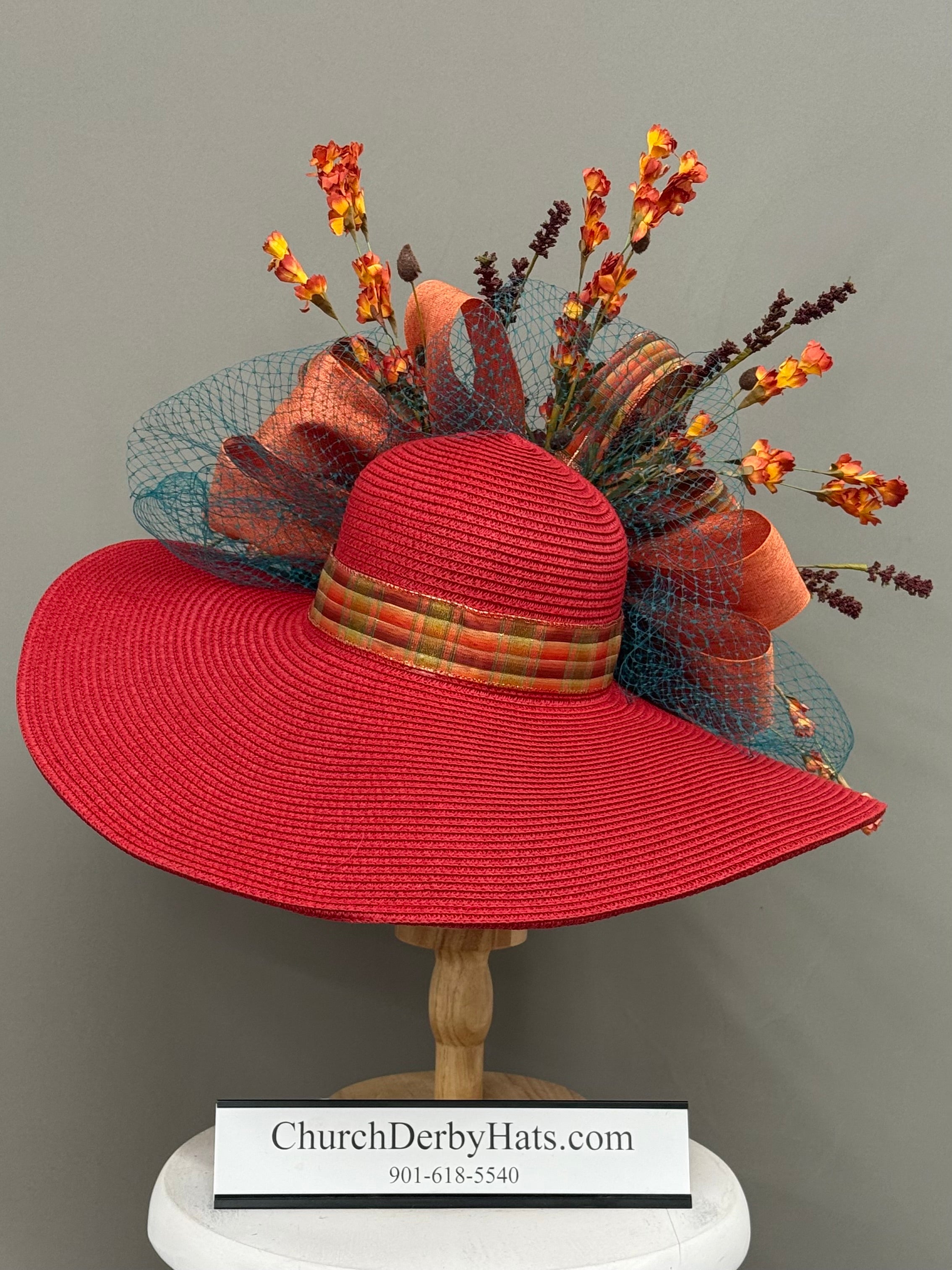 Emily Red Orange - Kentucky Derby Hat - Church Hat