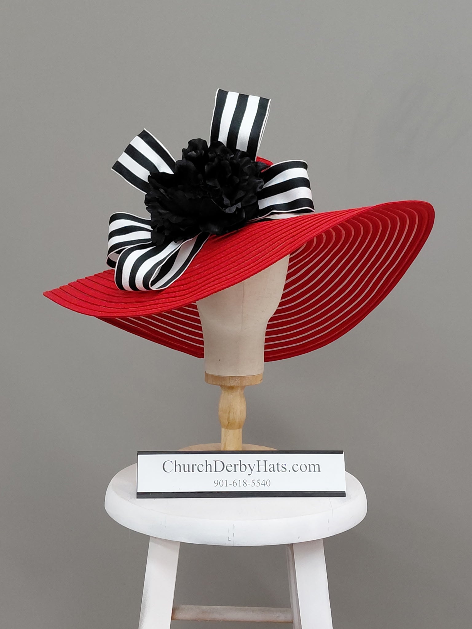 Adrienne Red Black White - Church Derby Hat