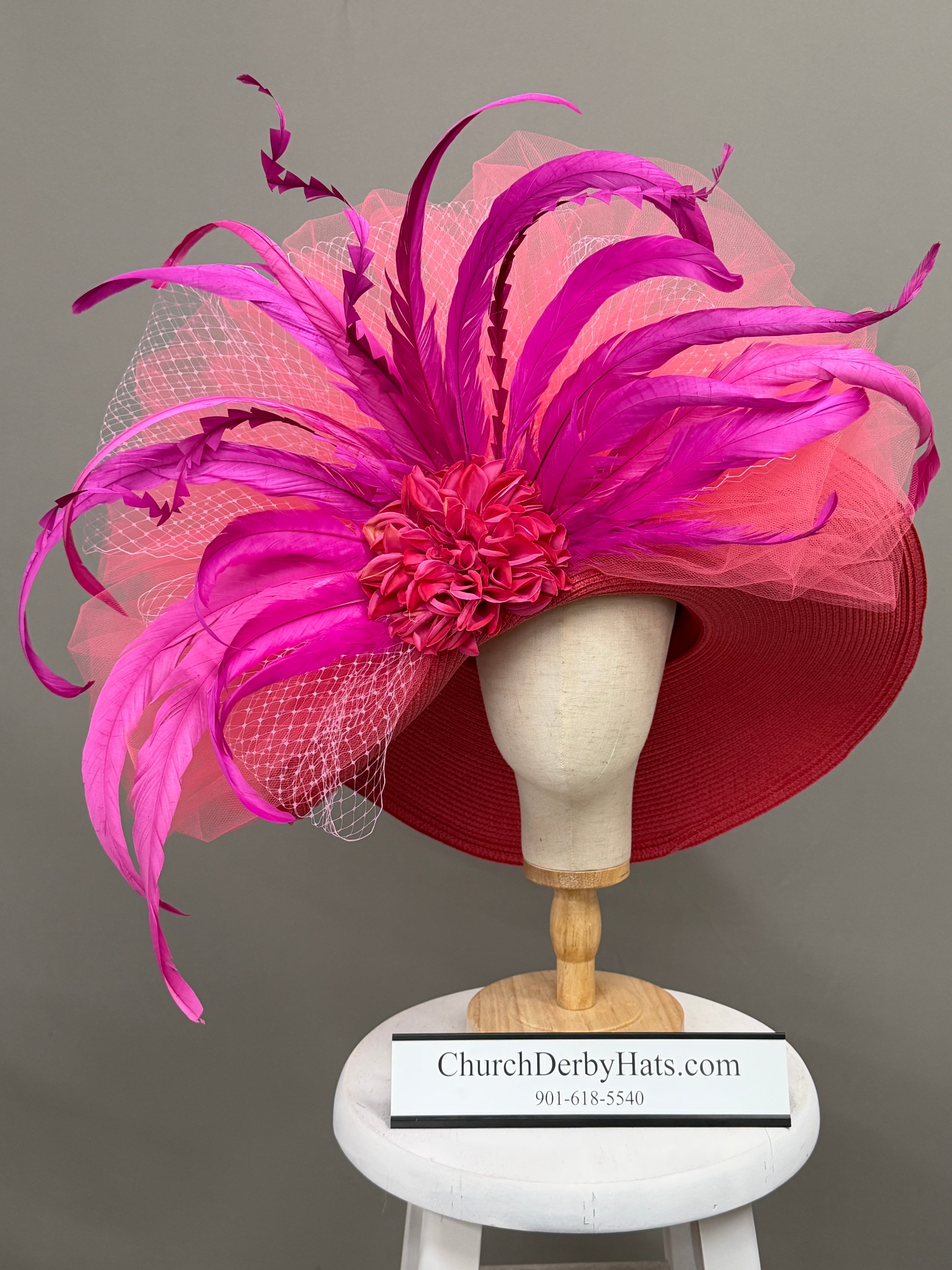Alana Red Coral Pink - Kentucky Derby Hat