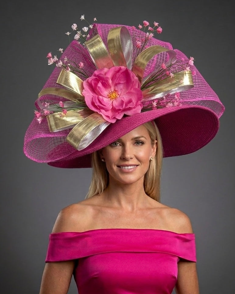 Julia Pink Gold - Kentucky Derby Hat - Church Hat