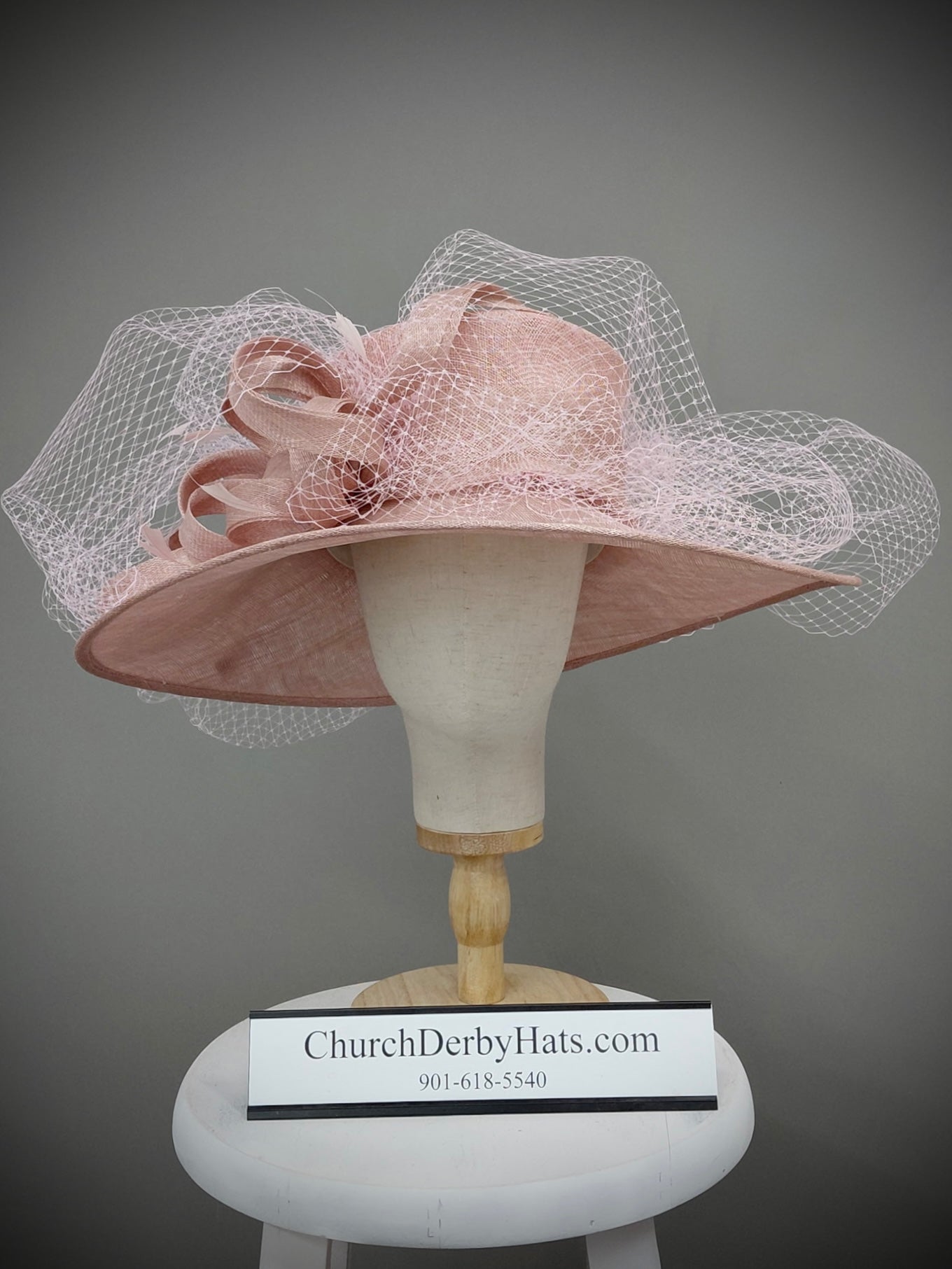 Marcella - Blush Pink Sinamay Hat with French Netting
