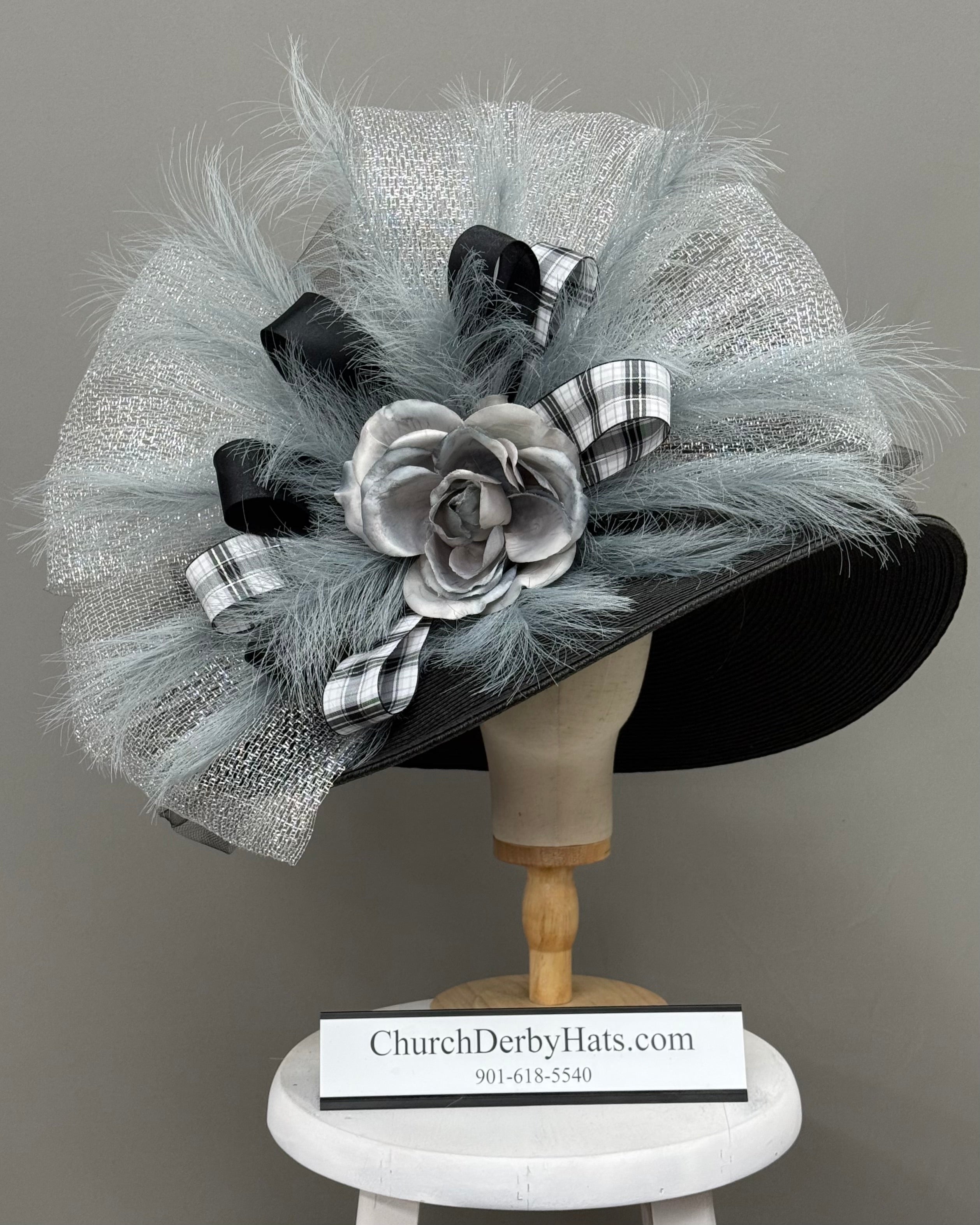 Brandy Black Gray White - Kentucky Derby Hat - Church Hat