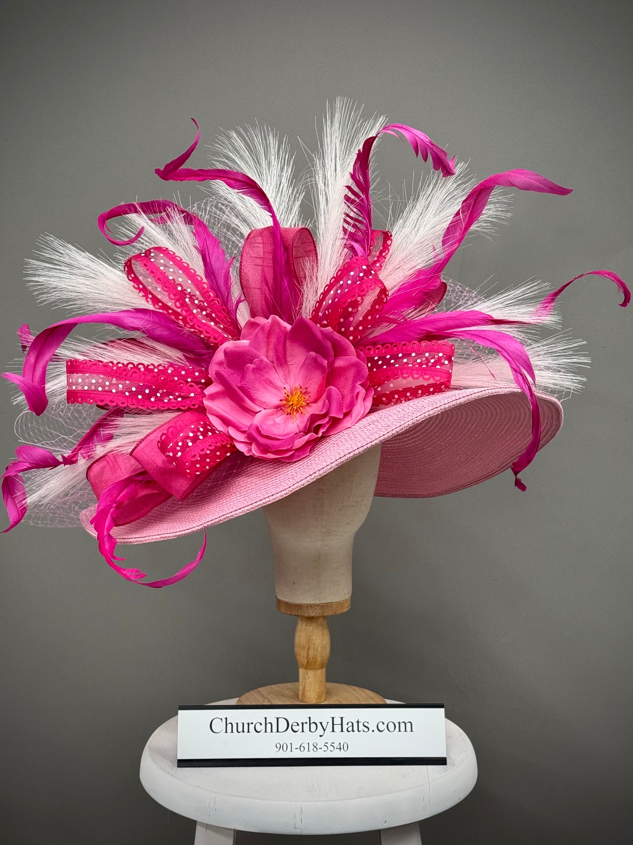 Sandrene Pink White - Kentucky Derby Hat