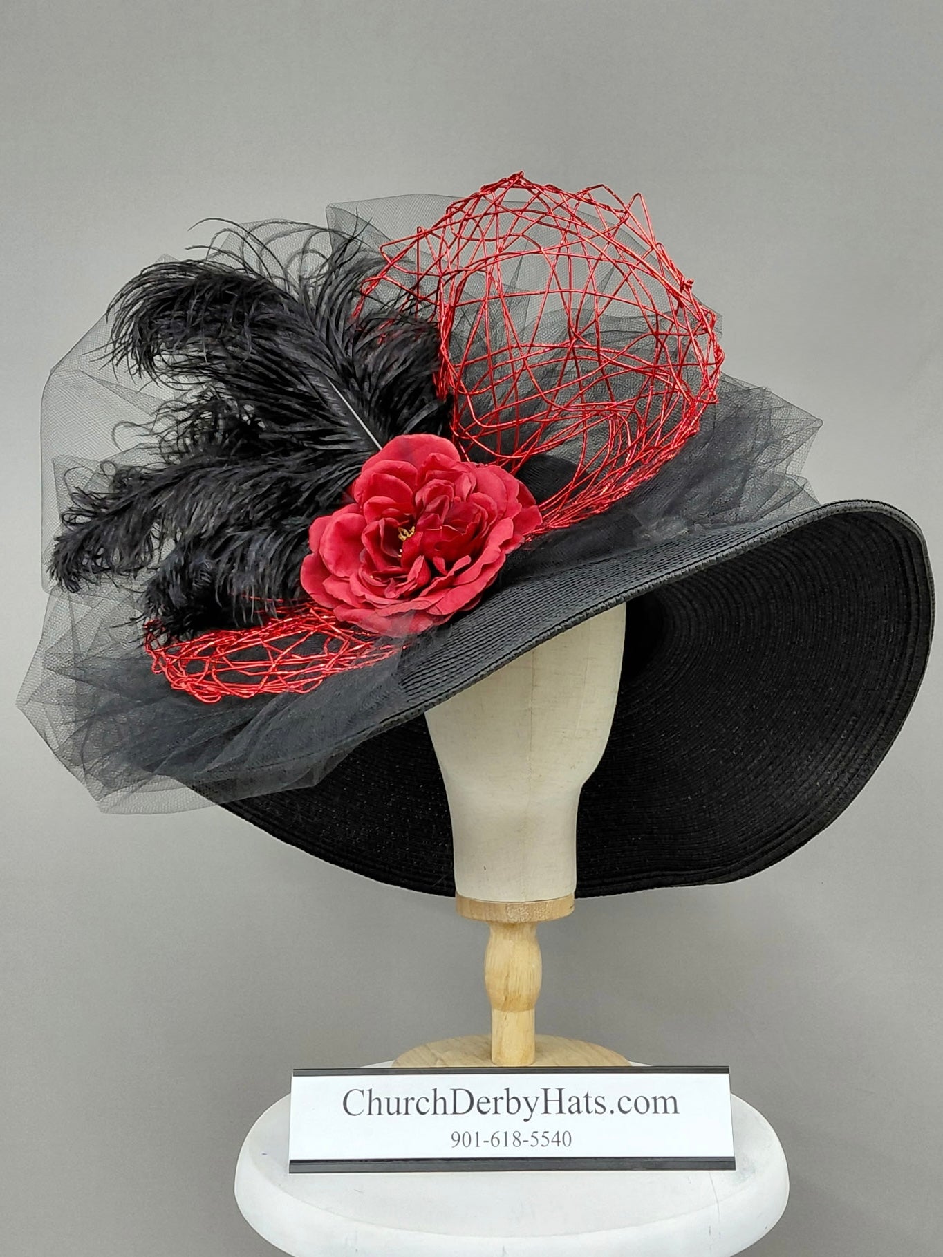 Hannah Black Red - Kentucky Derby Hat - Church Derby Hat