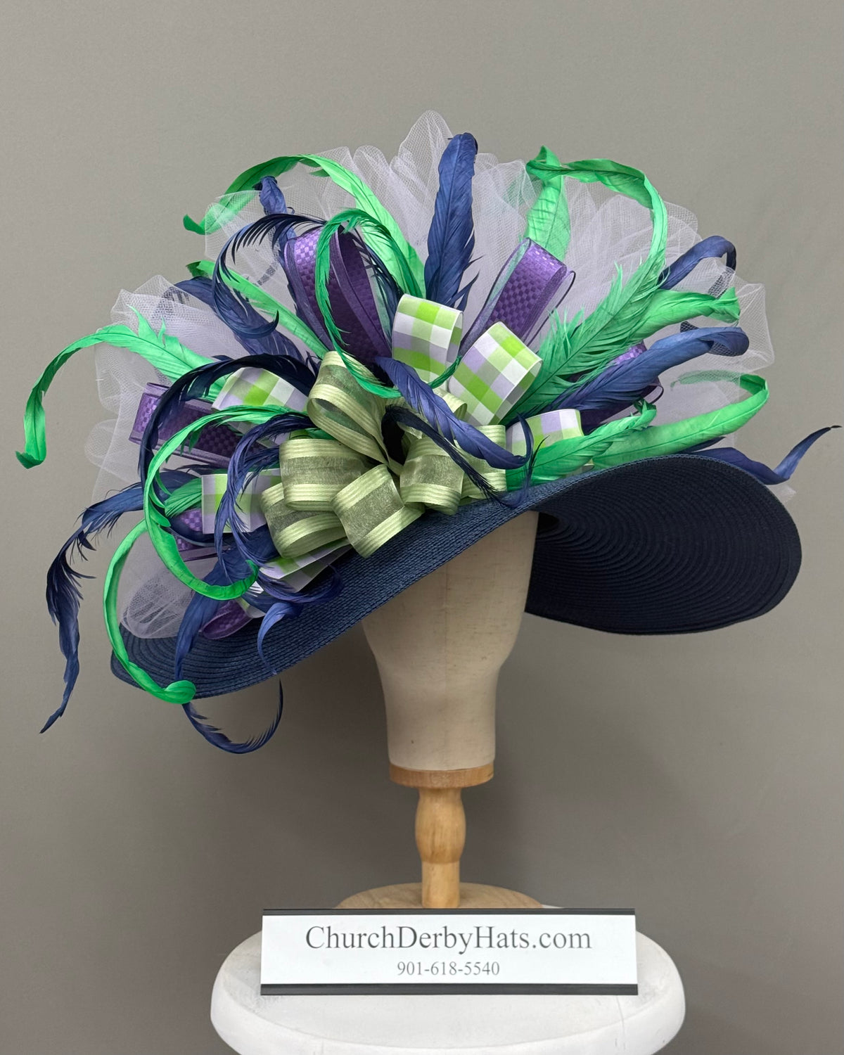 Rochelle Navy Blue Green Purple - Kentucky Derby Hat - Church Hat