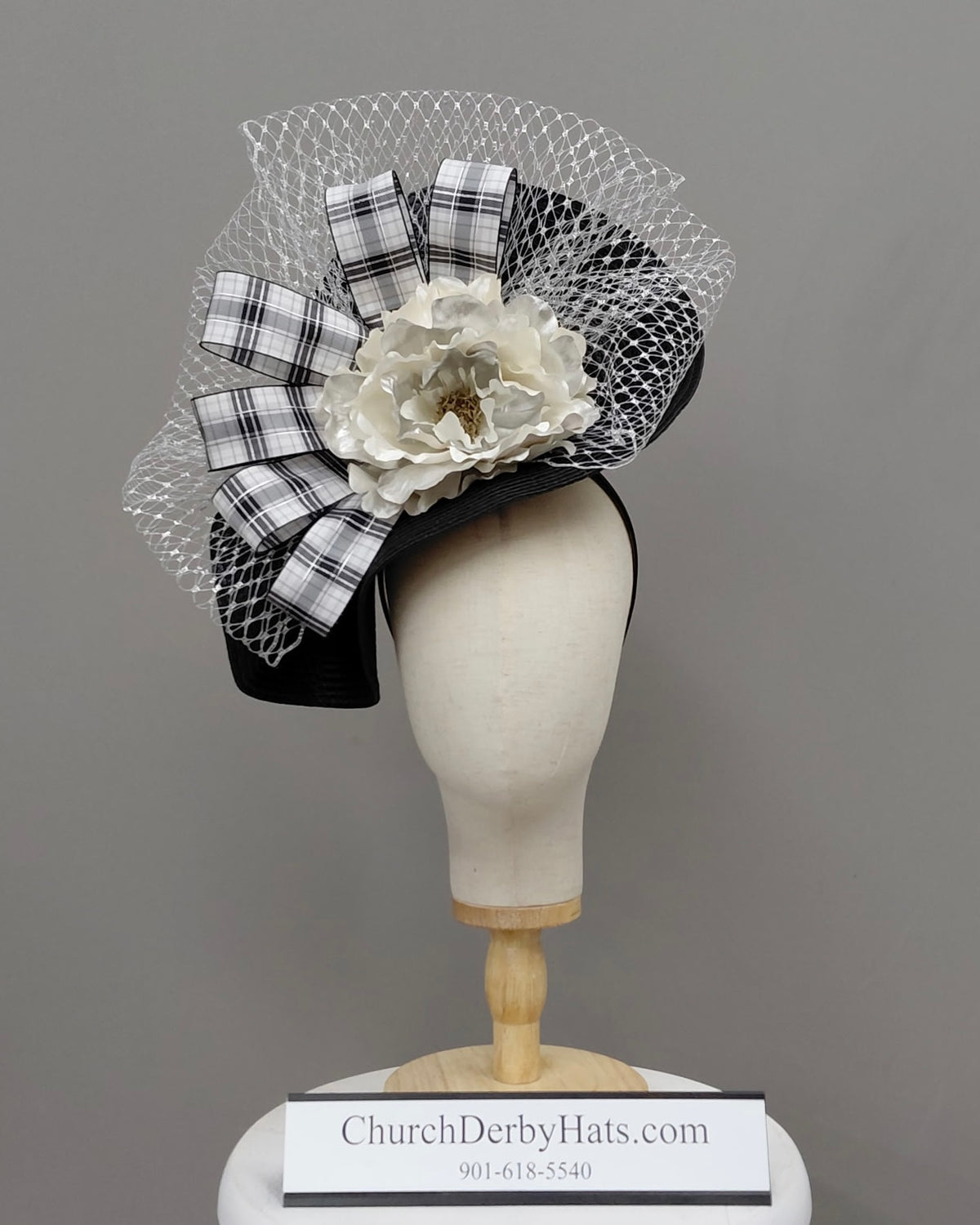 Amanda Black White Silver - Fascinator Hat on Headband