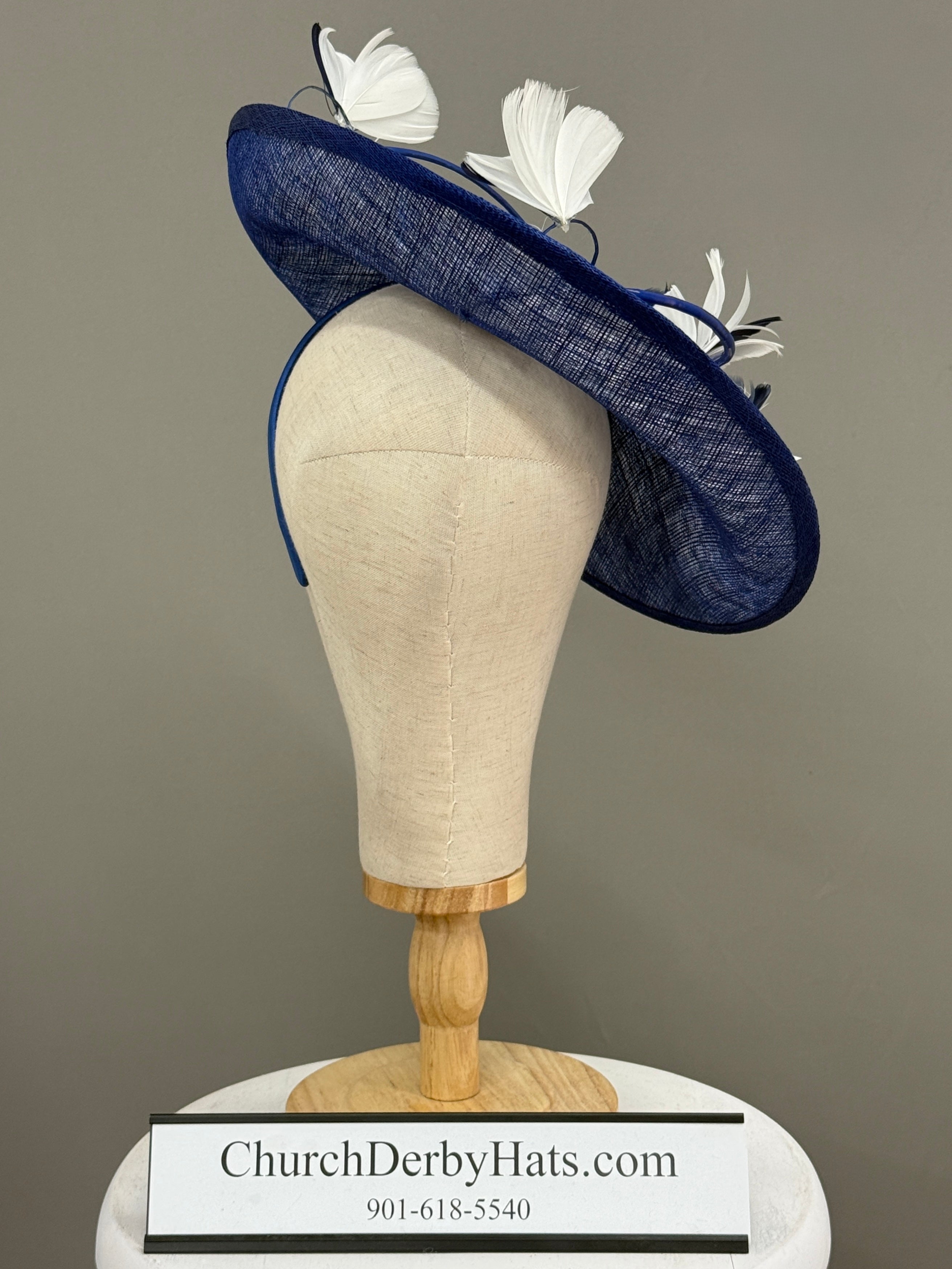 Sarai Navy White Lace Fascinator - Church Derby Hat