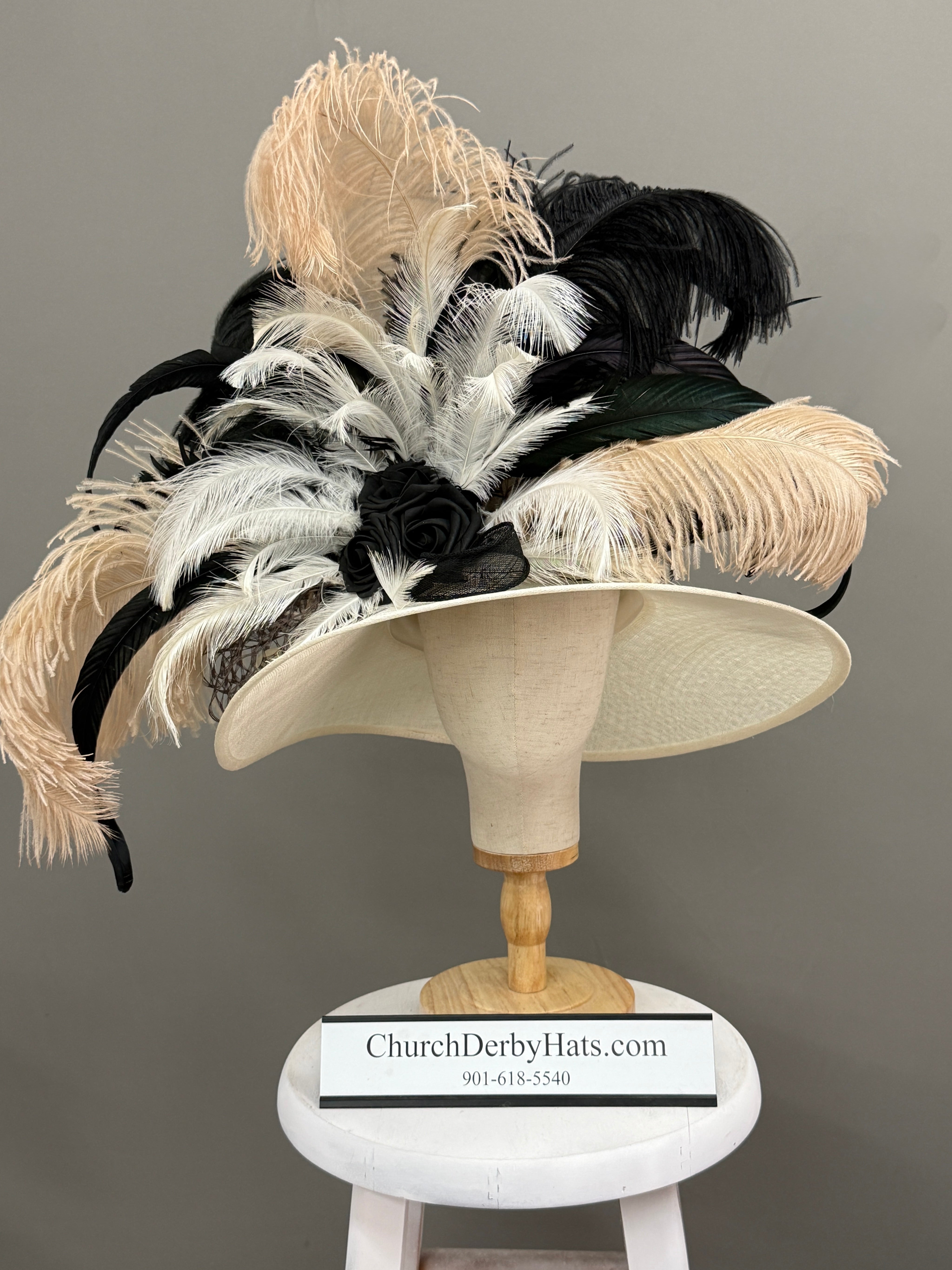 Vivian Black White Tan - Kentucky Derby Hat