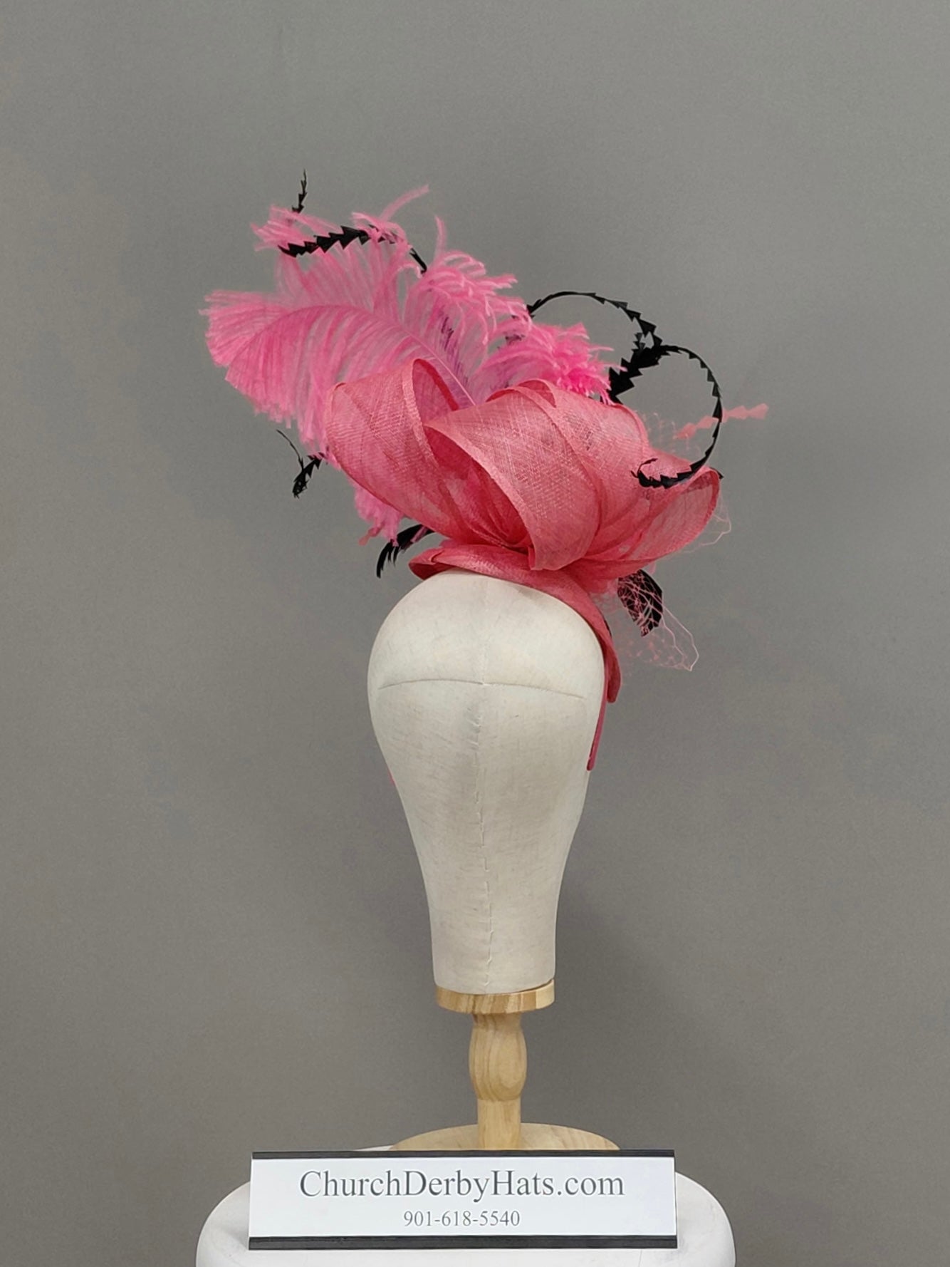 Mindi Pink Black - Derby Fascinator