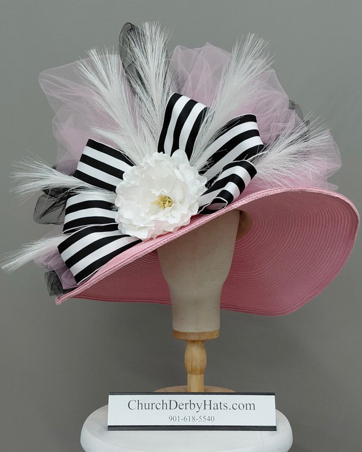 Tina Black White Pink - Kentucky Derby Hat