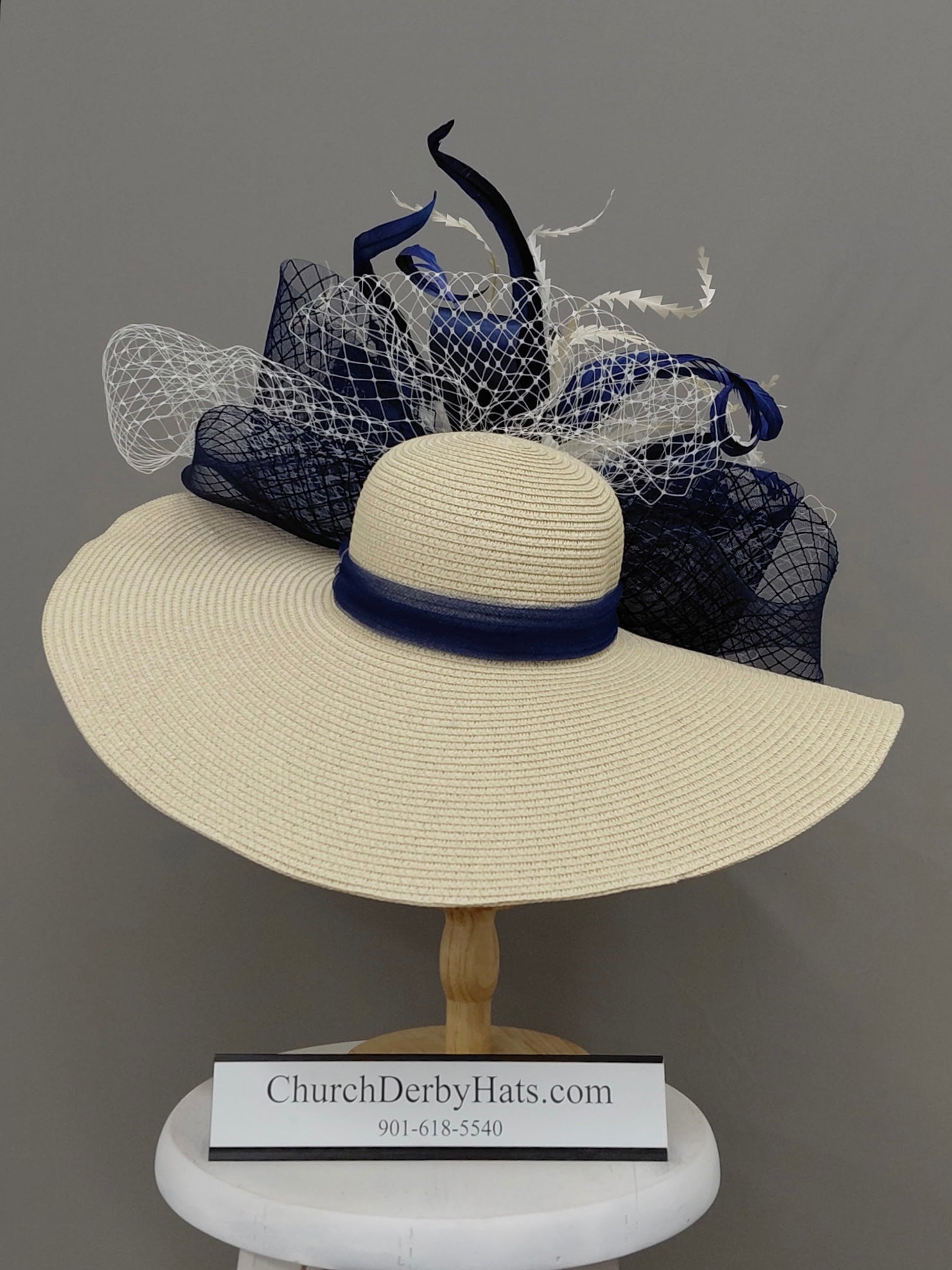 Rebecca Navy Ivory - Kentucky Derby Hat - Church Hat
