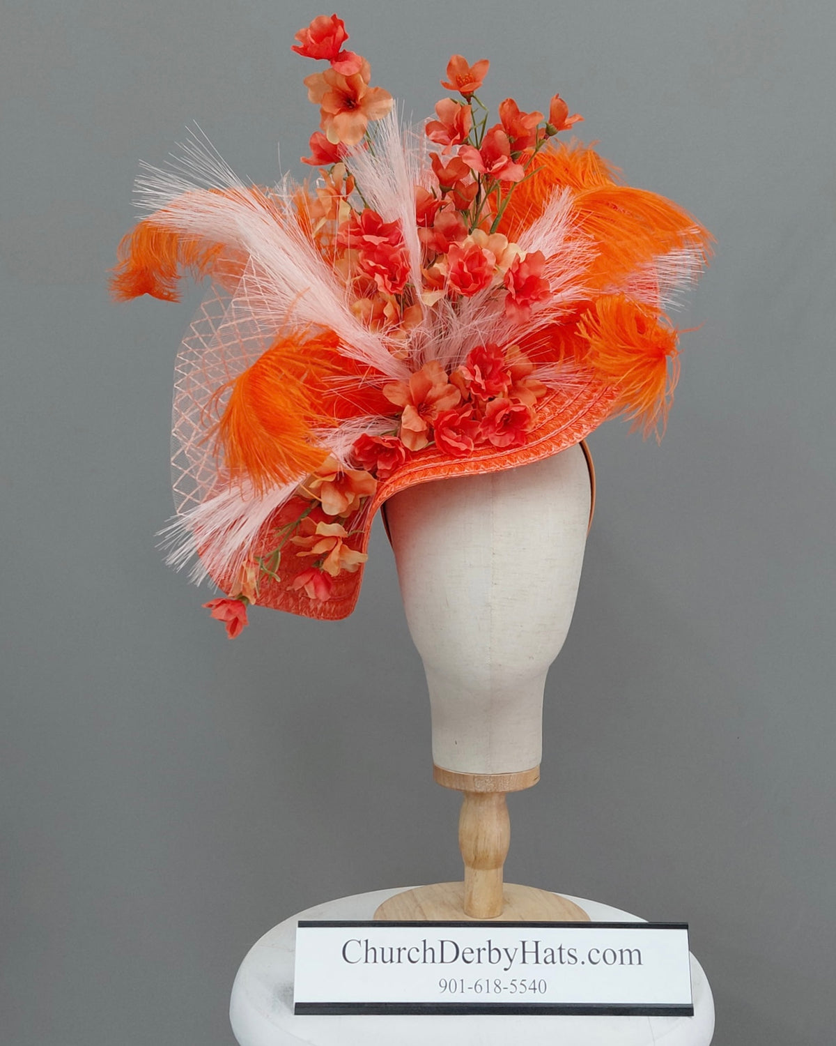 Ruth Orange - Fascinator on Headband - Kentucky Derby Hat