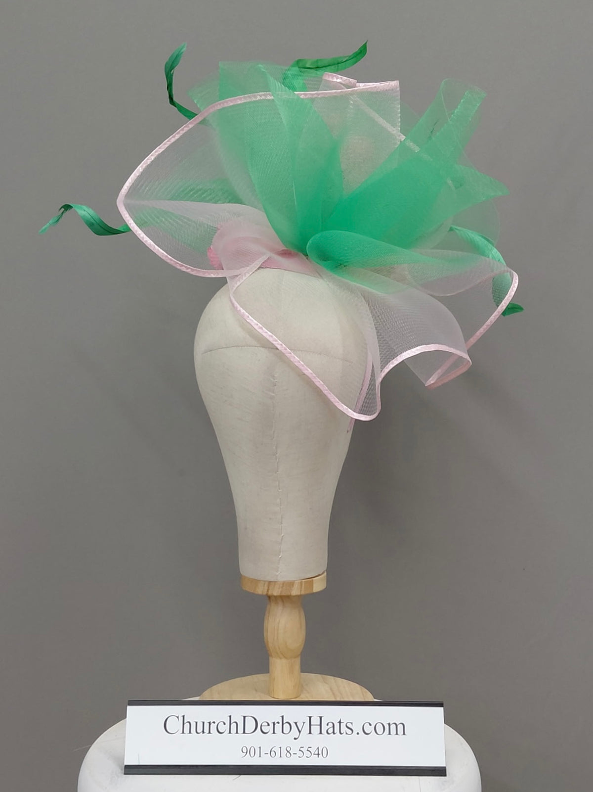 Kelly Green Pink Fascinator on Headband