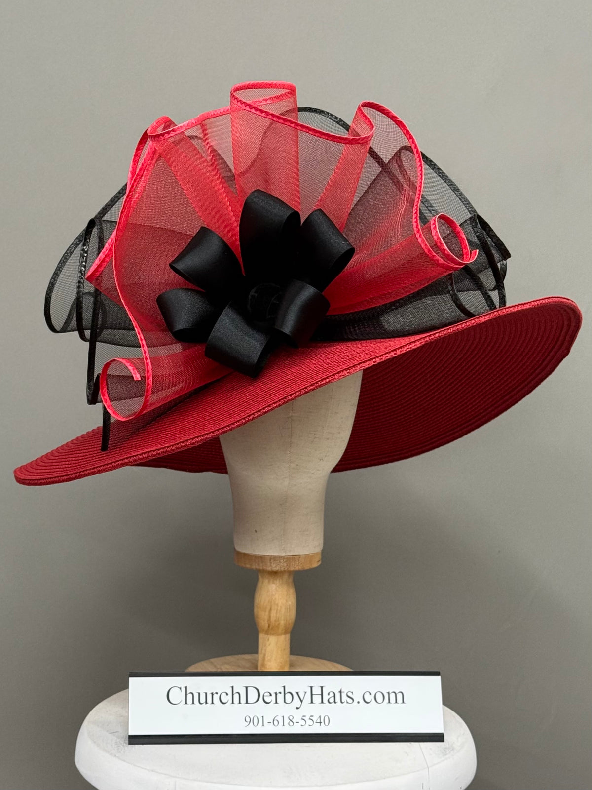 Audrey Red Black - Kentucky Derby Hat - Church Hat