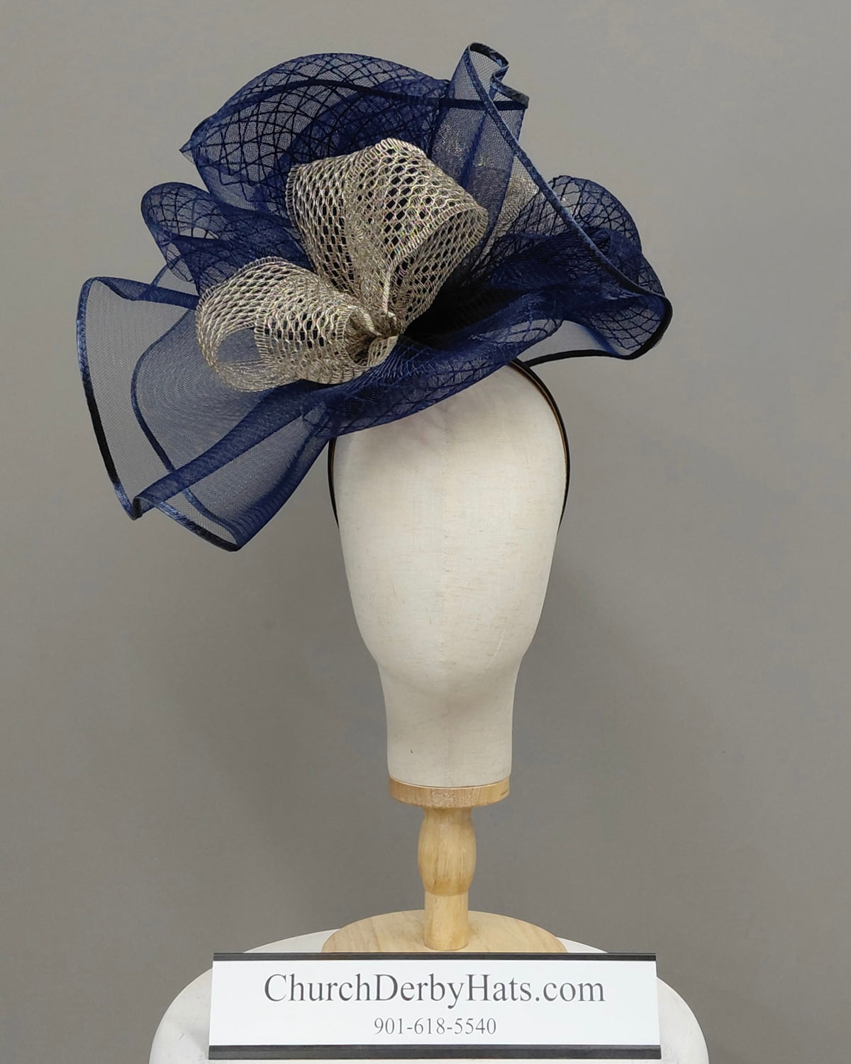 Patricia Navy Tan Fascinator on Headband