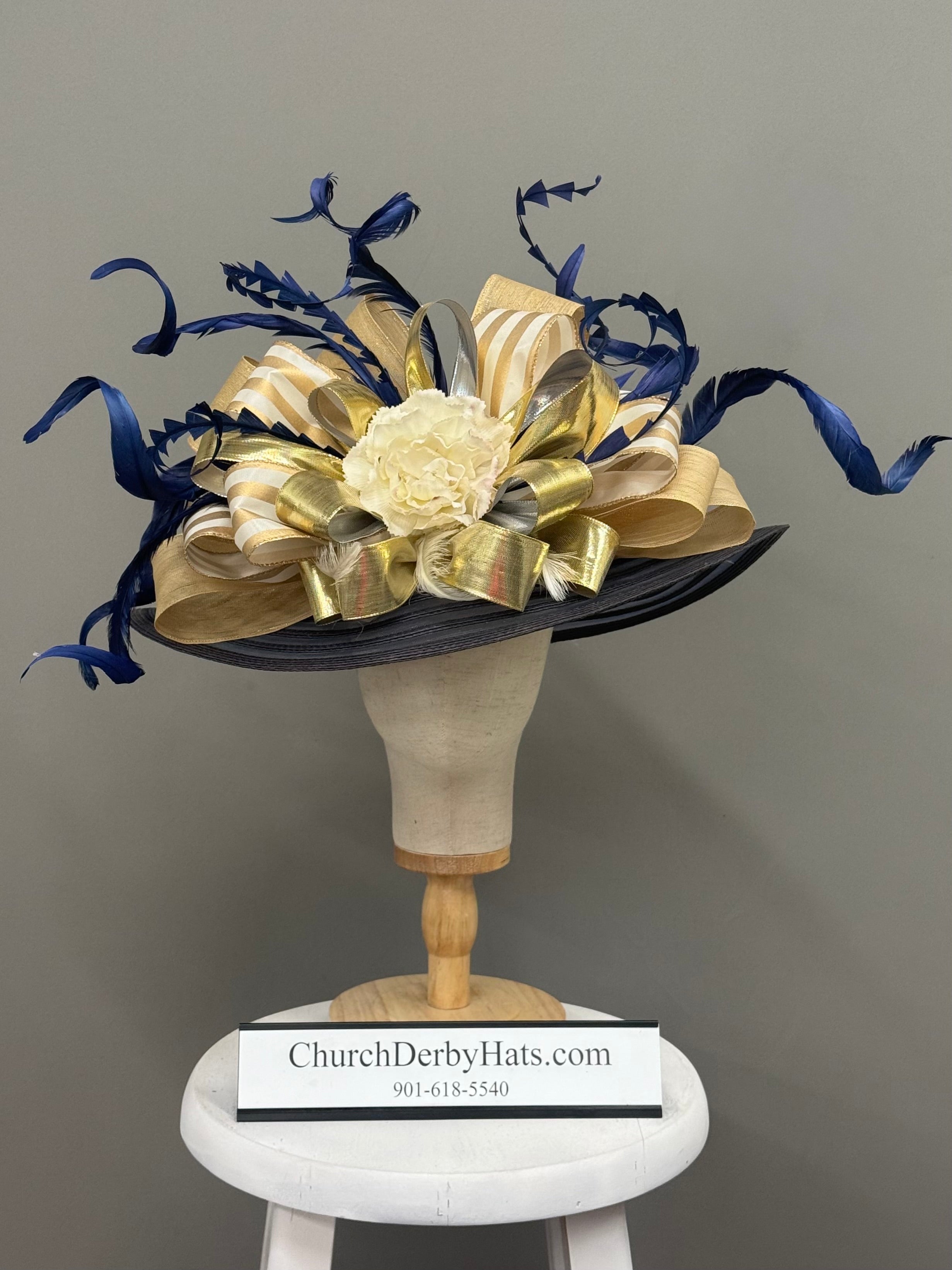 Marie Navy Gold - Kentucky Derby Hat