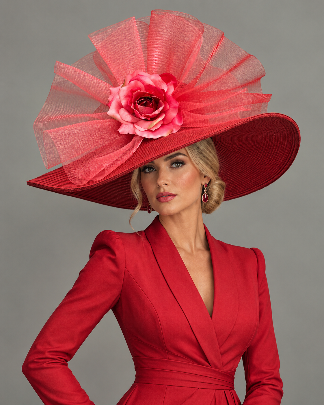 Christina Red Pink - Kentucky Derby Hat