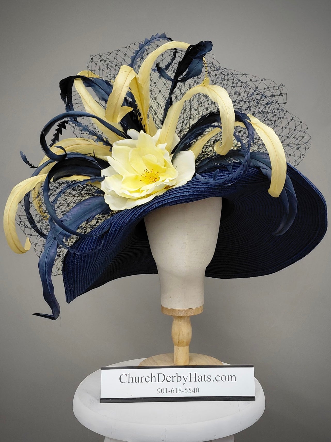 Diane Royal Blue Yellow - Kentucky Derby Hat