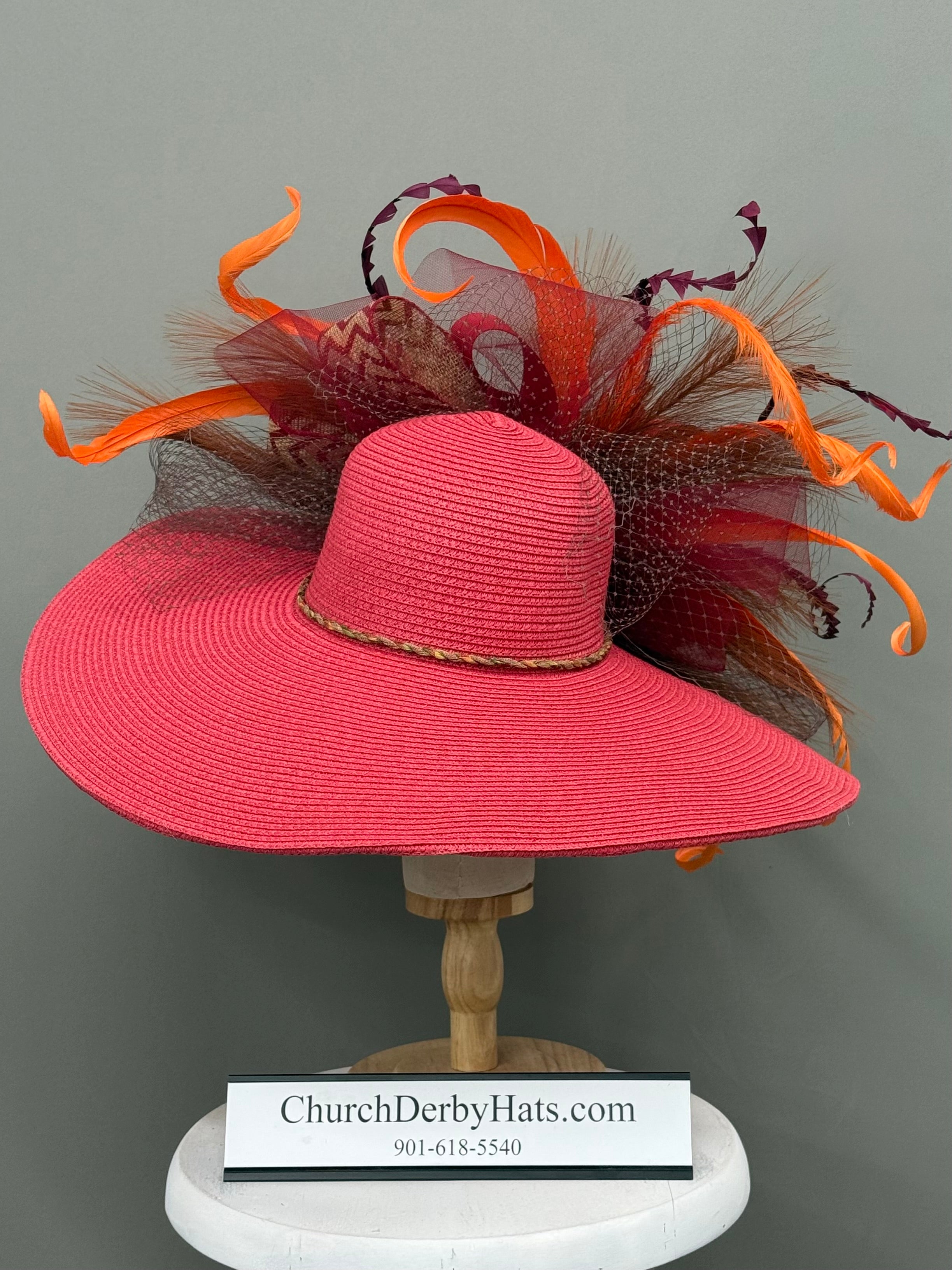 Georgia Red Orange - Kentucky Derby Hat - Church Hat