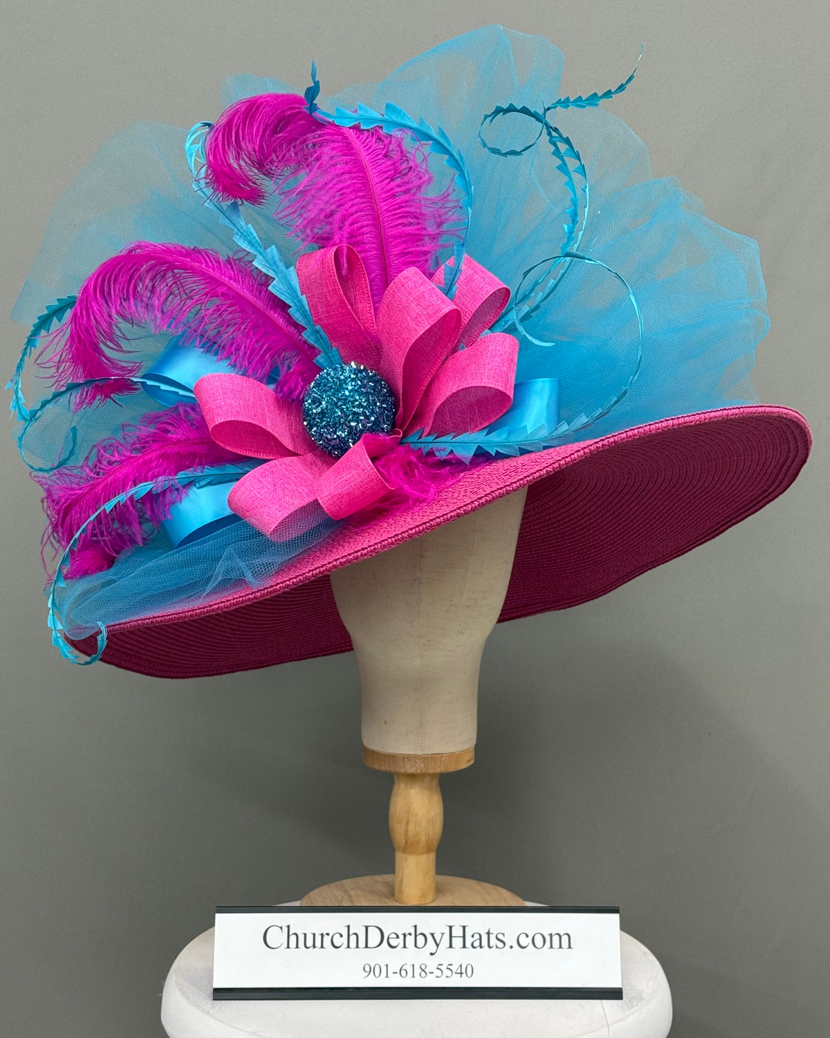 Fiona Pink Blue - Kentucky Derby Hat
