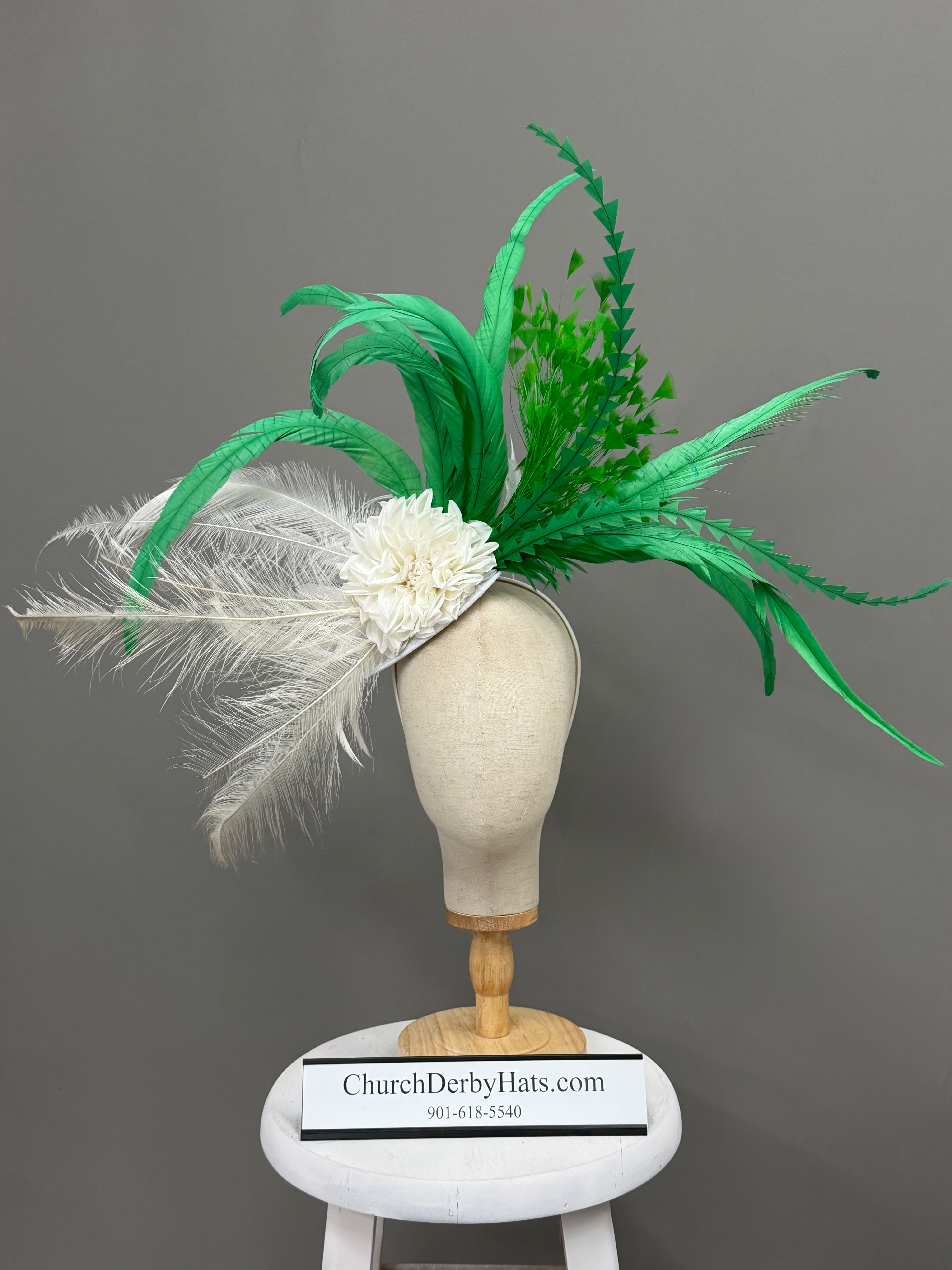 Green and White Vancinator on Headband - Kentucky Derby Hat- Church Hat