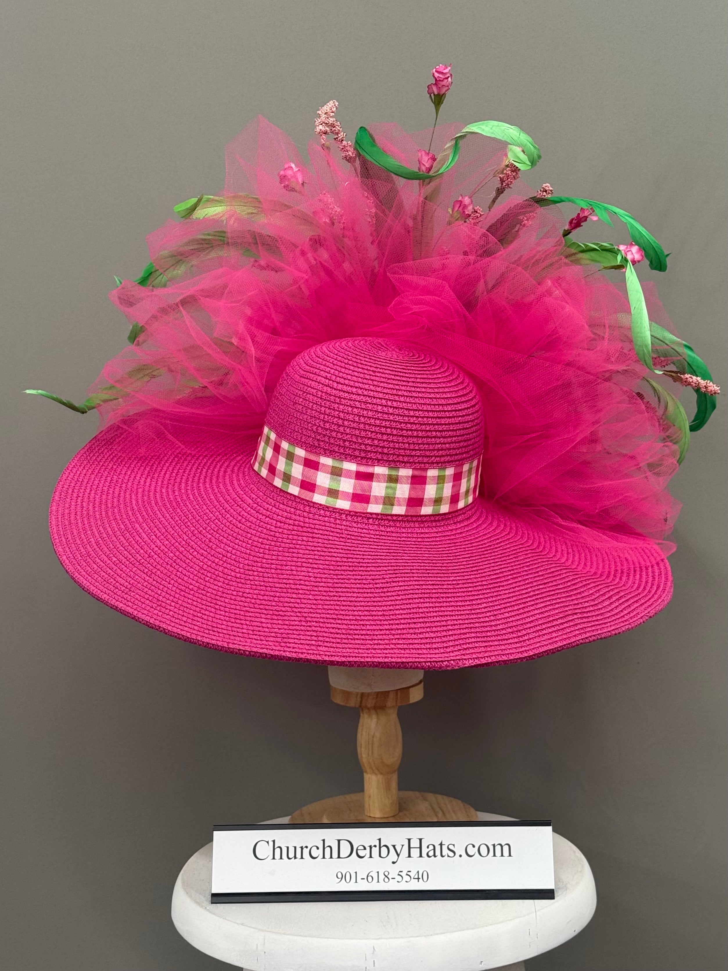 Glamorous - Pink Green Kentucky Derby Hat - Church Hat