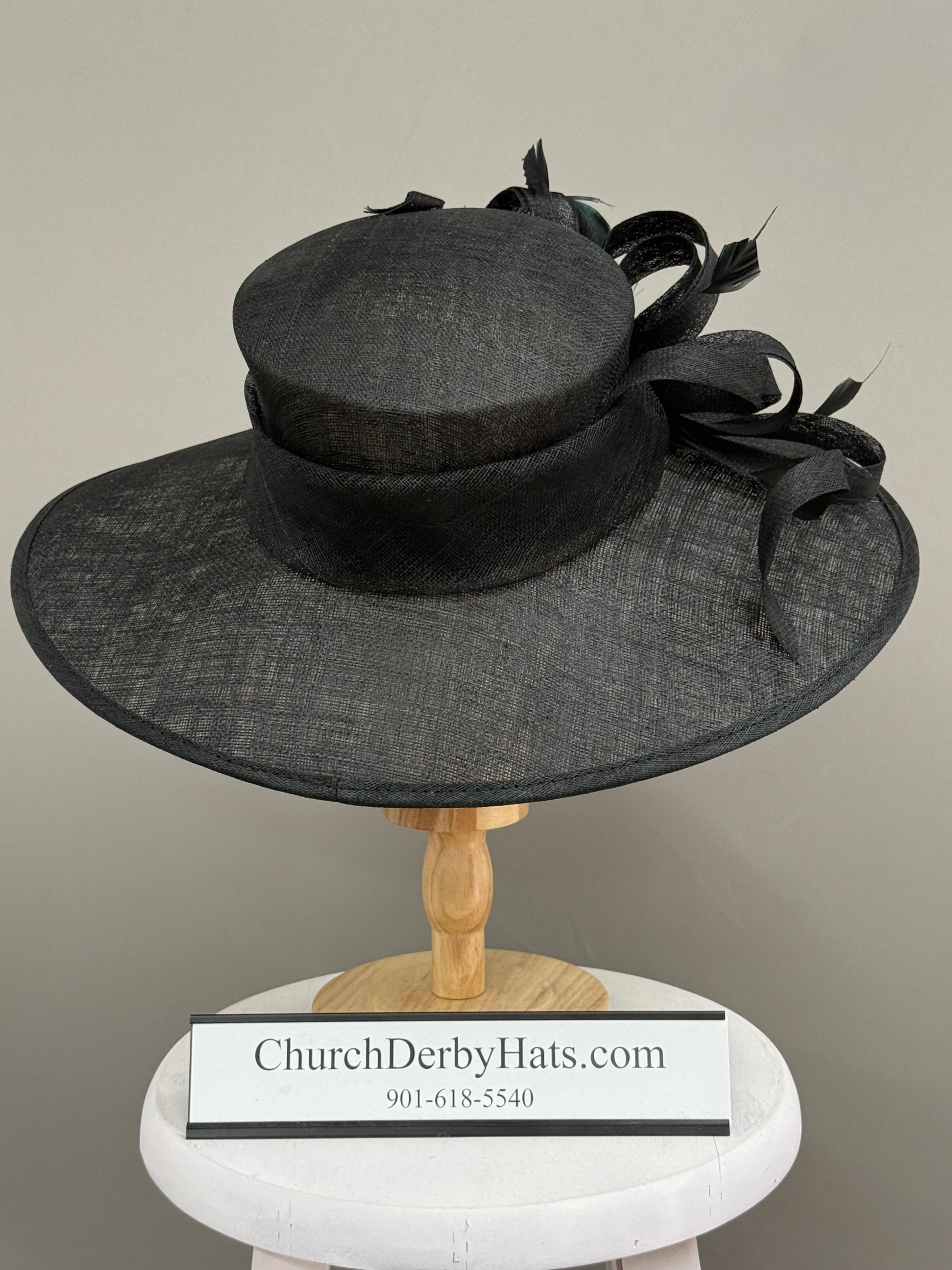Clarissa Black Sinamay - Church Derby Hat