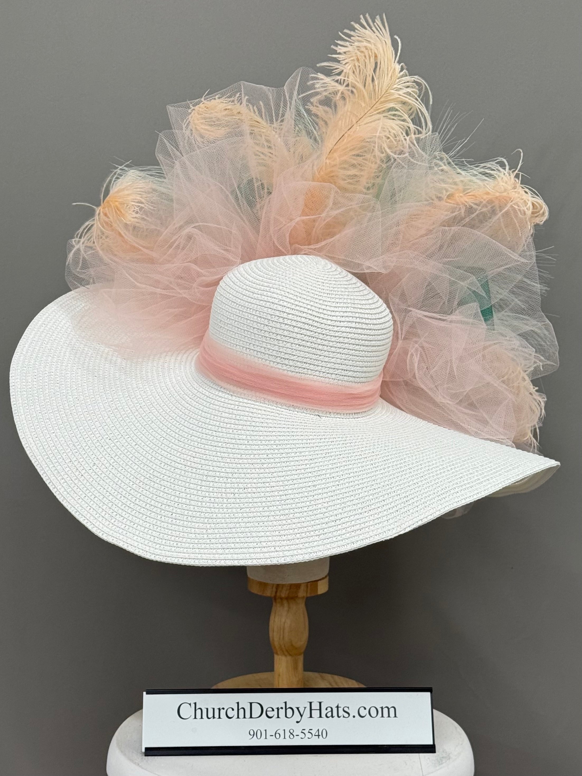 Arel White Peach Turquoise - Kentucky Derby Hat - Church Hat