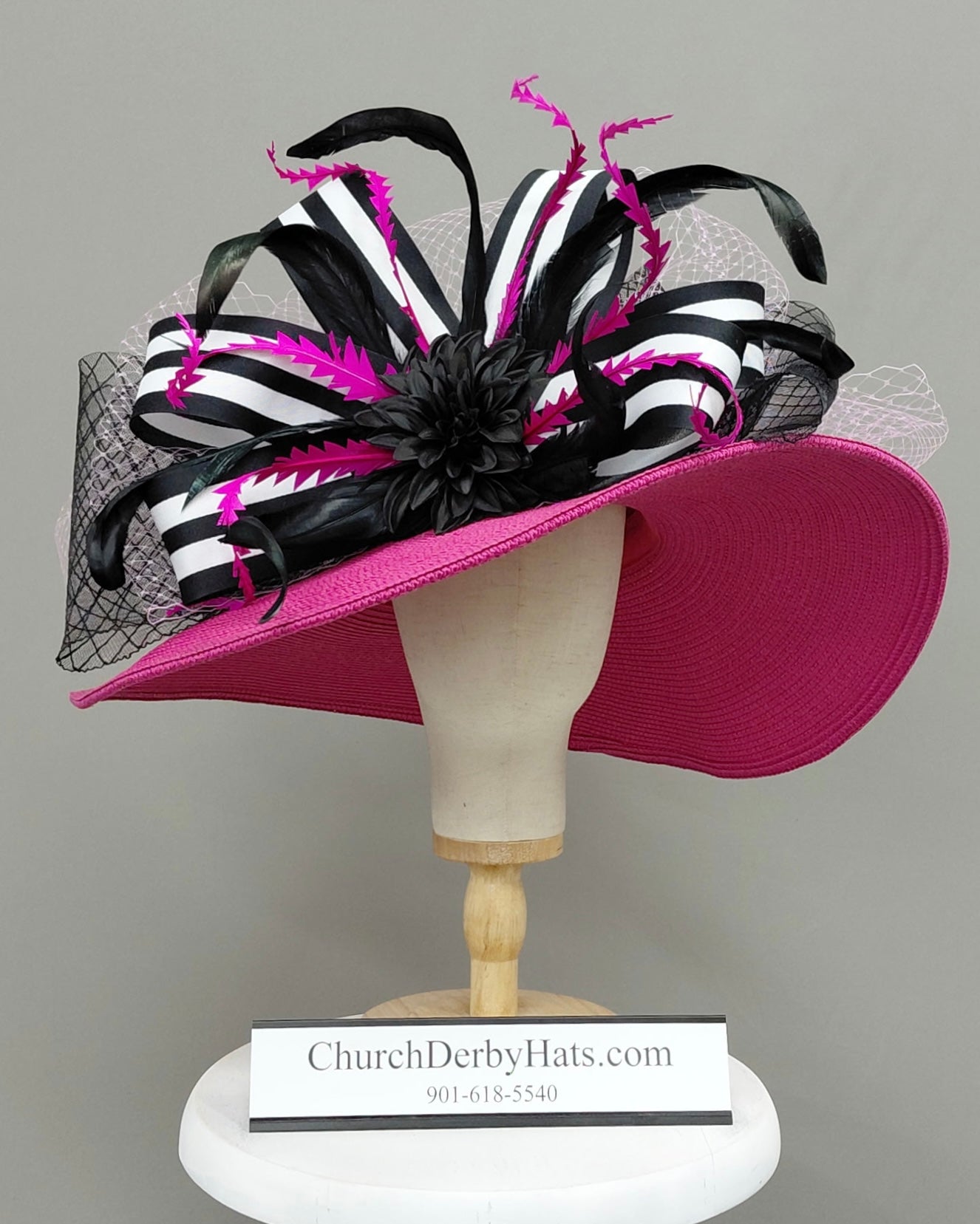 Farah - Pink White Black - Kentucky Derby Hat