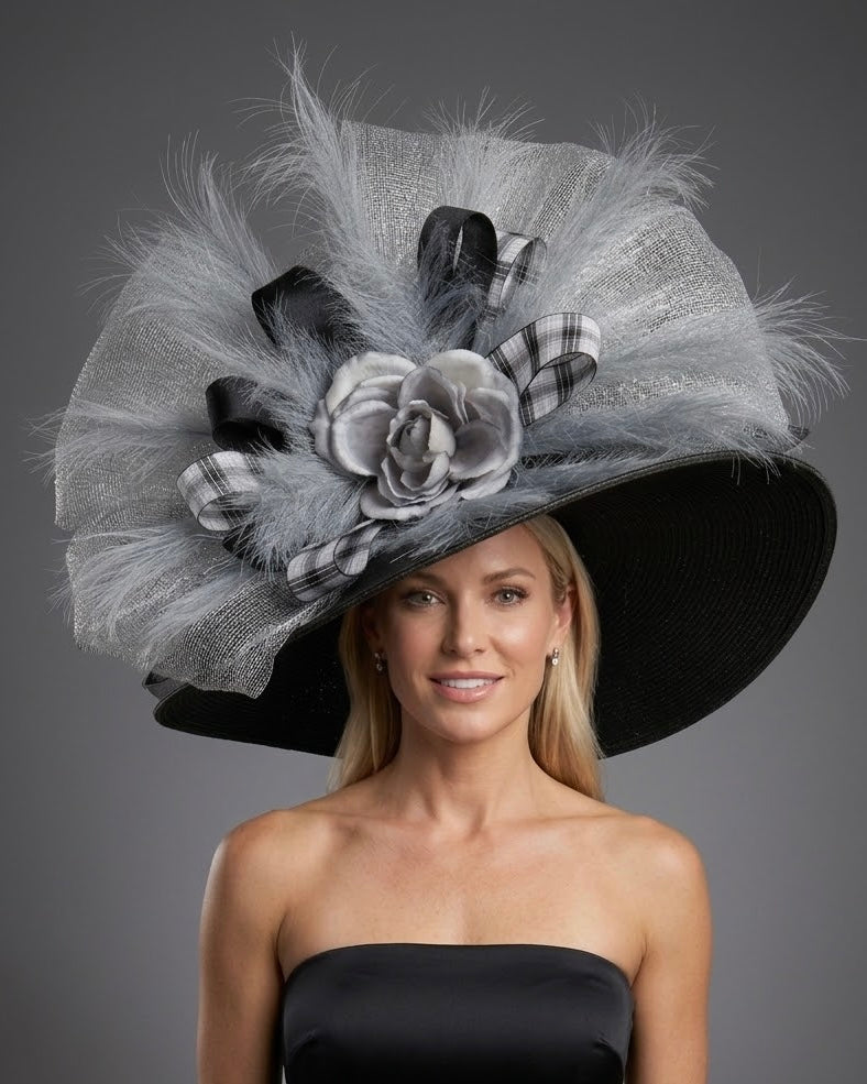Brandy Black Gray White - Kentucky Derby Hat - Church Hat