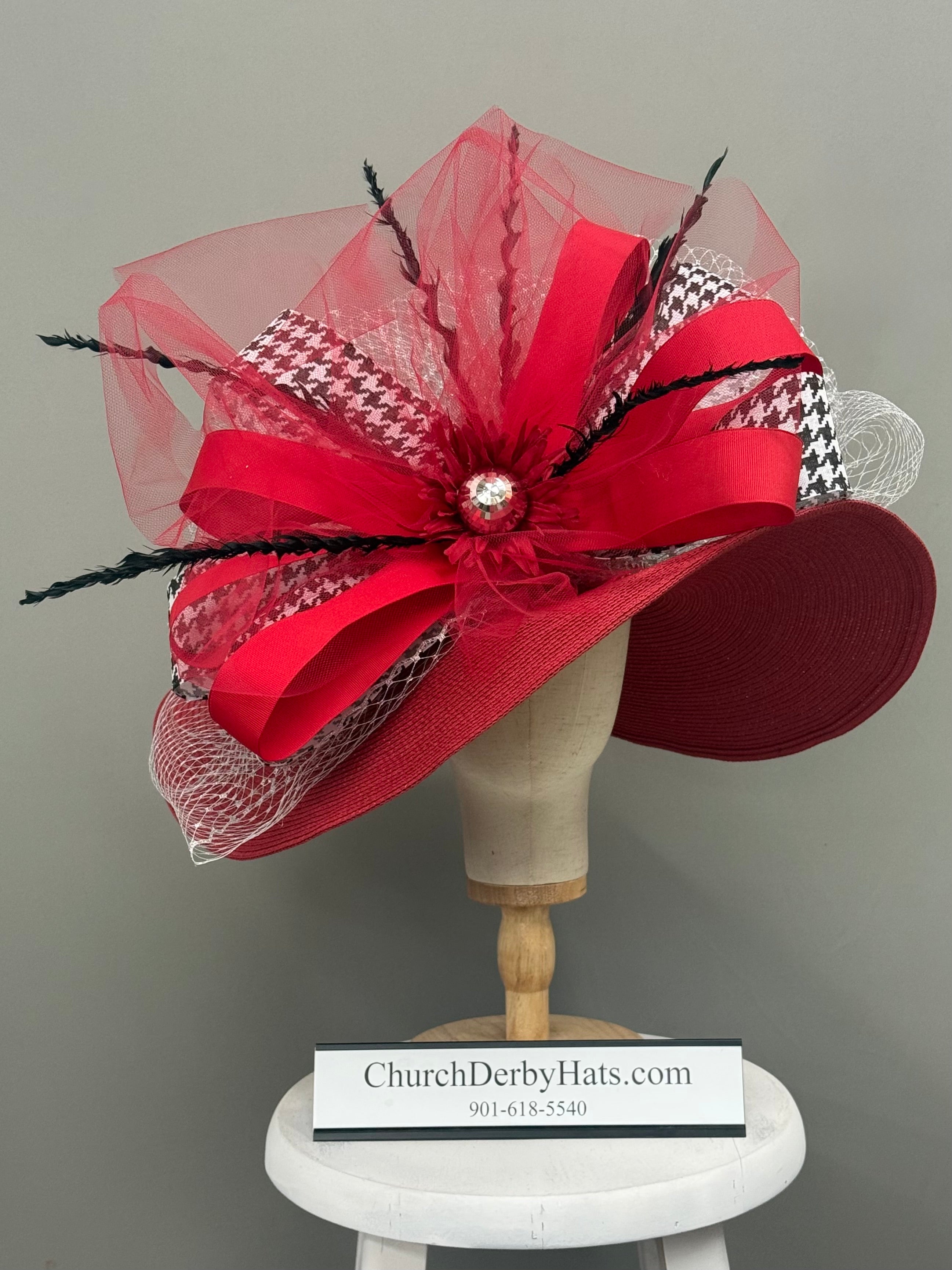 Catherine Red Black White - Kentucky Derby Hat