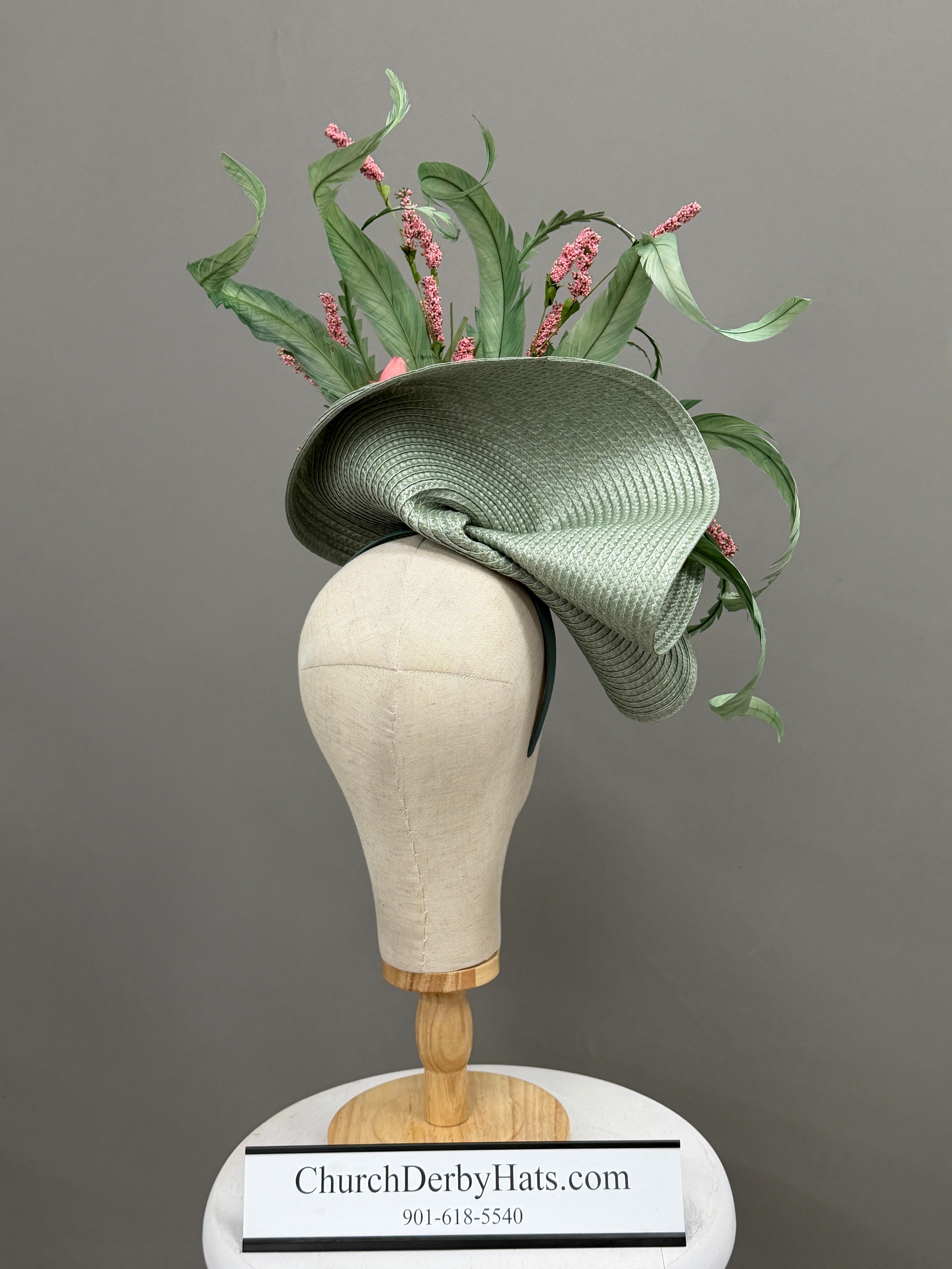 Amanda Pink Green Fascinator - Wedding Hat