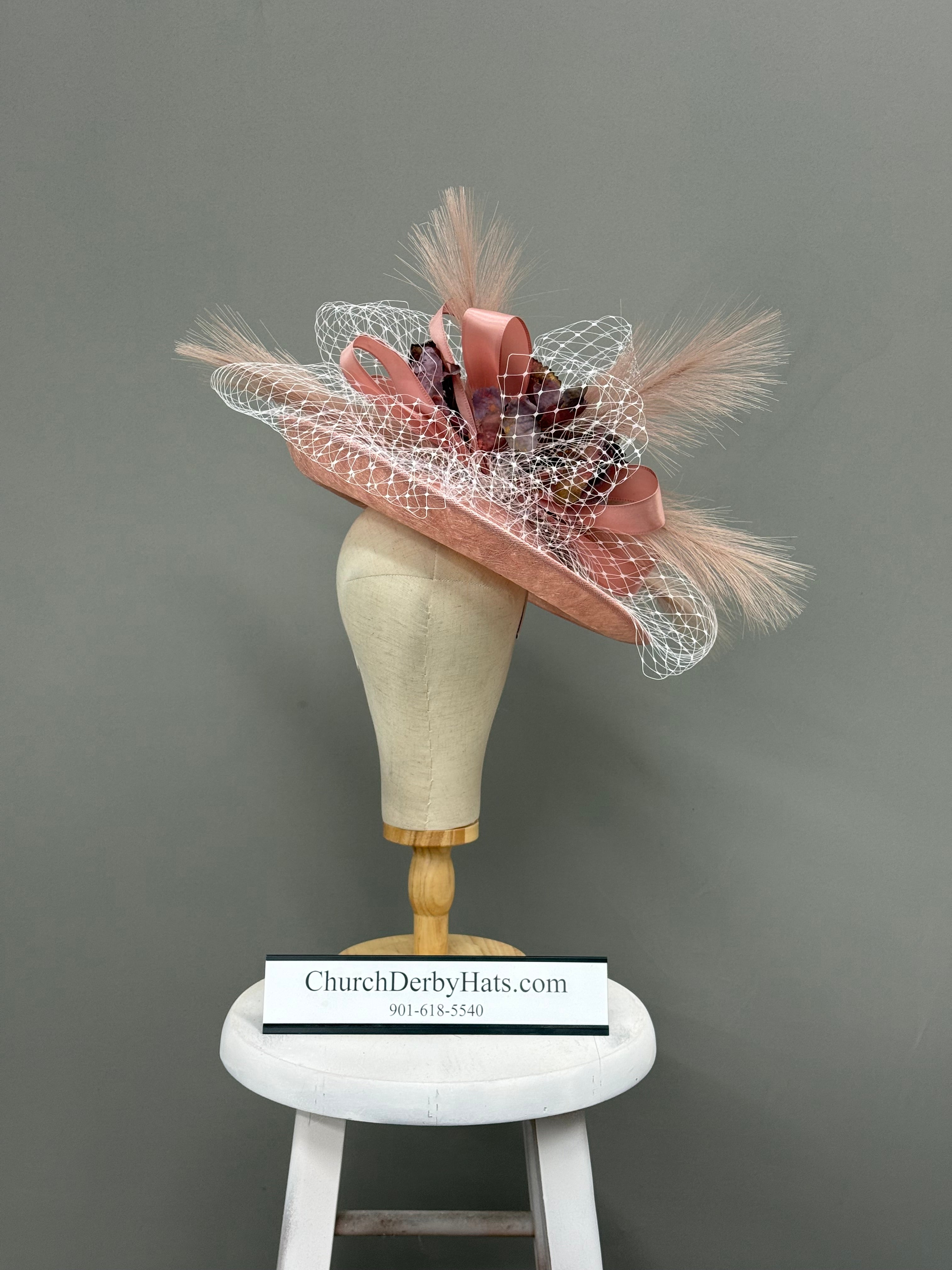 The Duchess - Kentucky Derby Fascinator - One-Of-A-Kind Millinery in Blush Pink