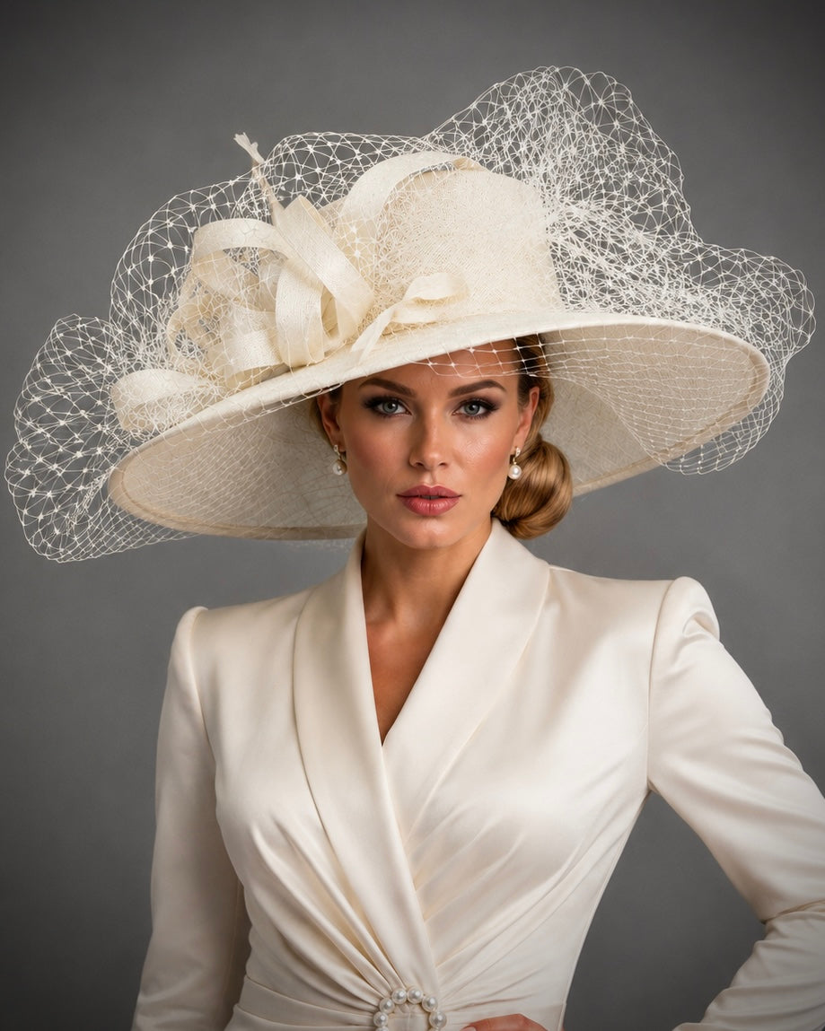Chapeaux Ivory - Sinamay Cream Ivory Church Derby Hat