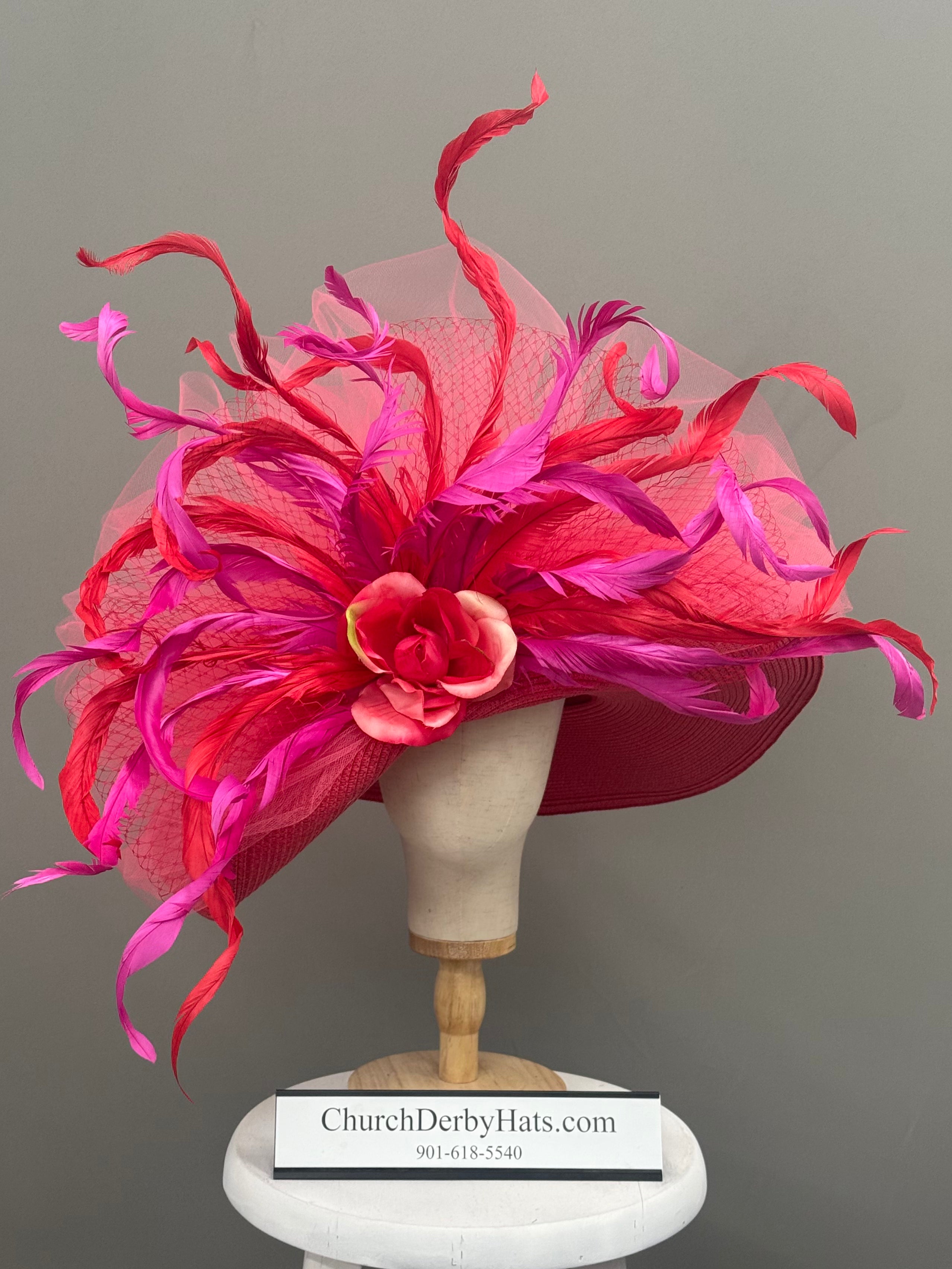 Pippa Red Hat Pink Coral - Kentucky Derby Hat
