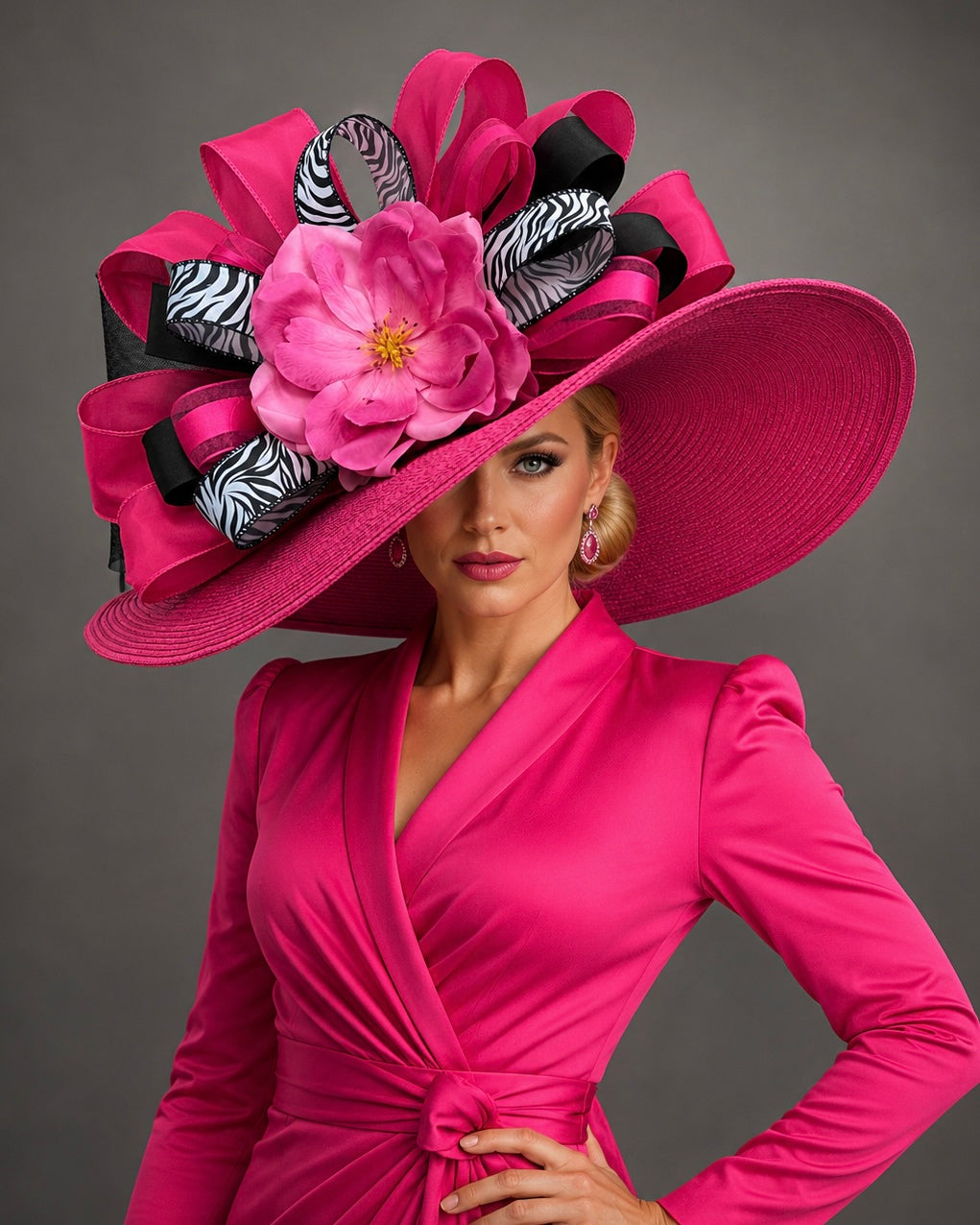 Tabitha Pink Black White - Kentucky Derby Hat - Church Hat