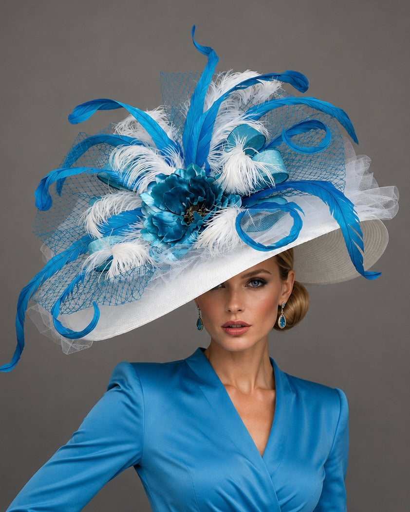 Teals and Blues Kentucky Derby Hat - Church Hat