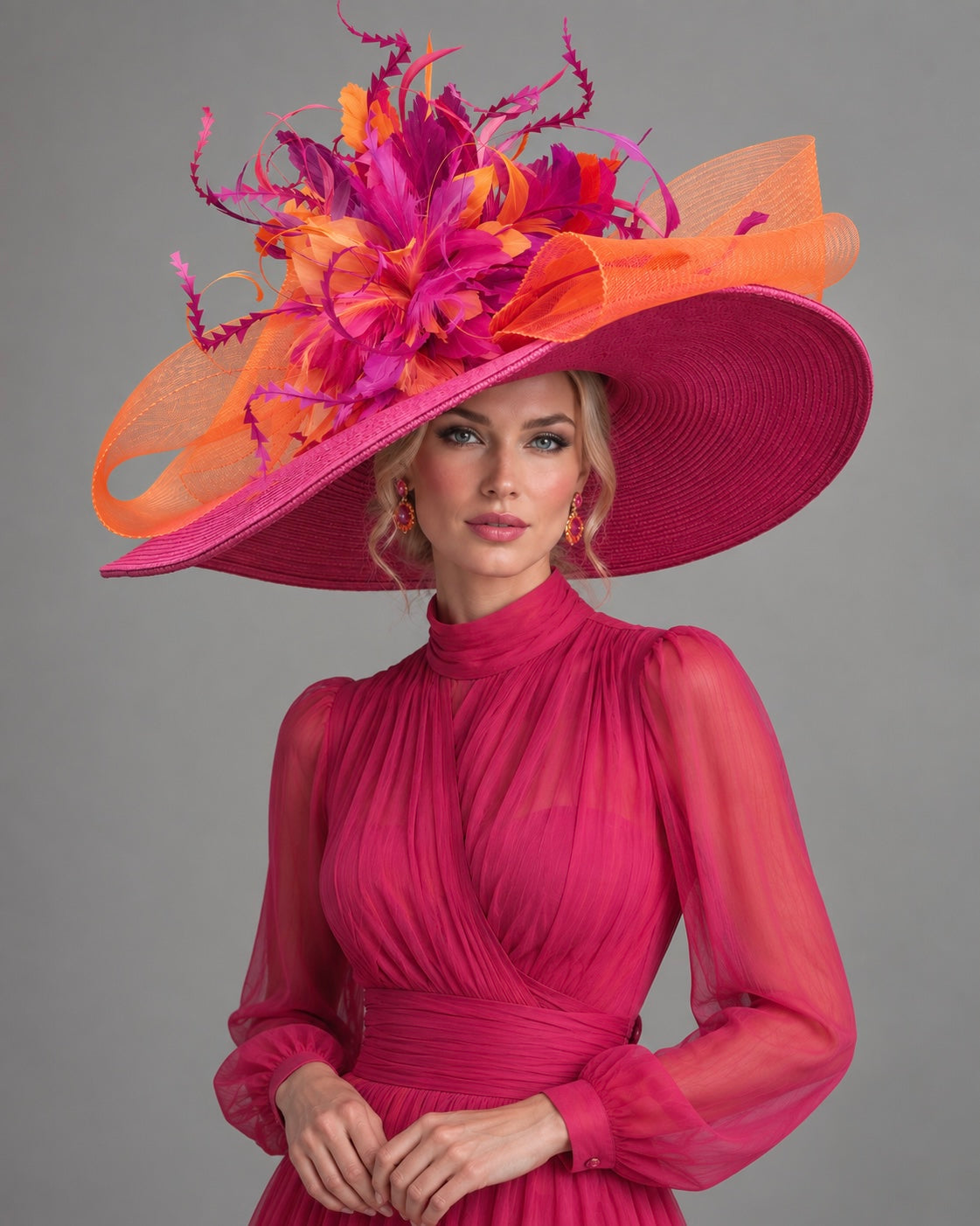 Starburst - Orange Fuchsia Kentucky Derby Hat