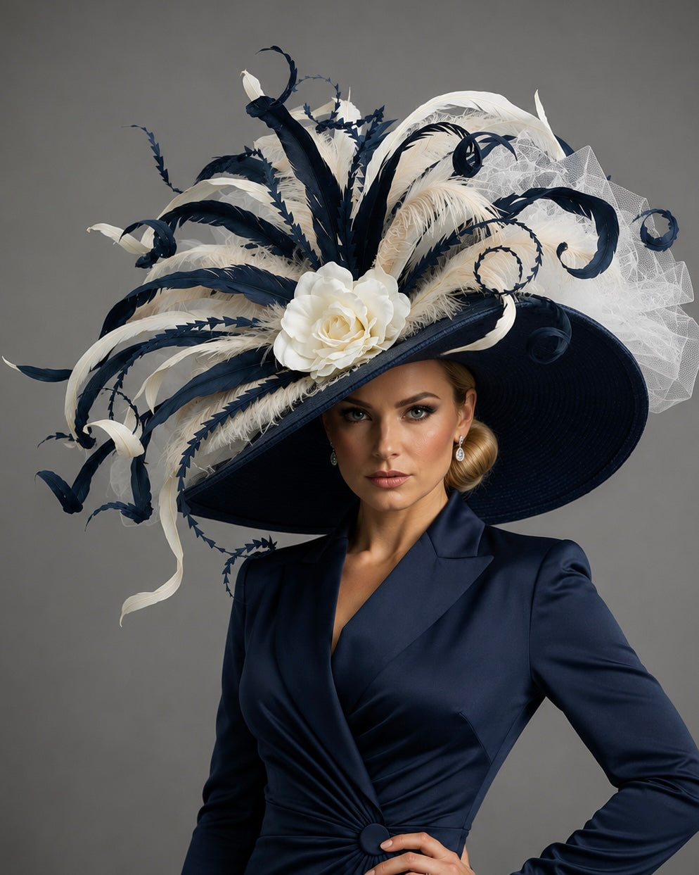 Olivia Navy Ivory - Kentucky Derby Hat