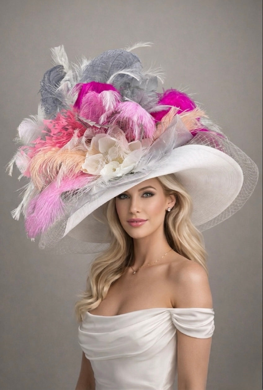 Cher (added pink feathers at the show. This hat will come with pink feathers) - Kentucky Derby Hats