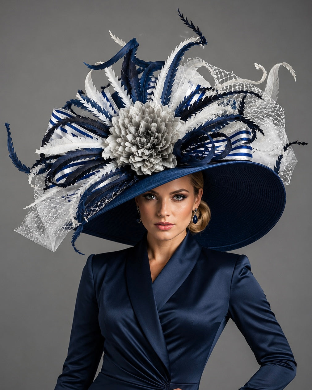Diana Silver Navy Gray - Kentucky Derby Hat