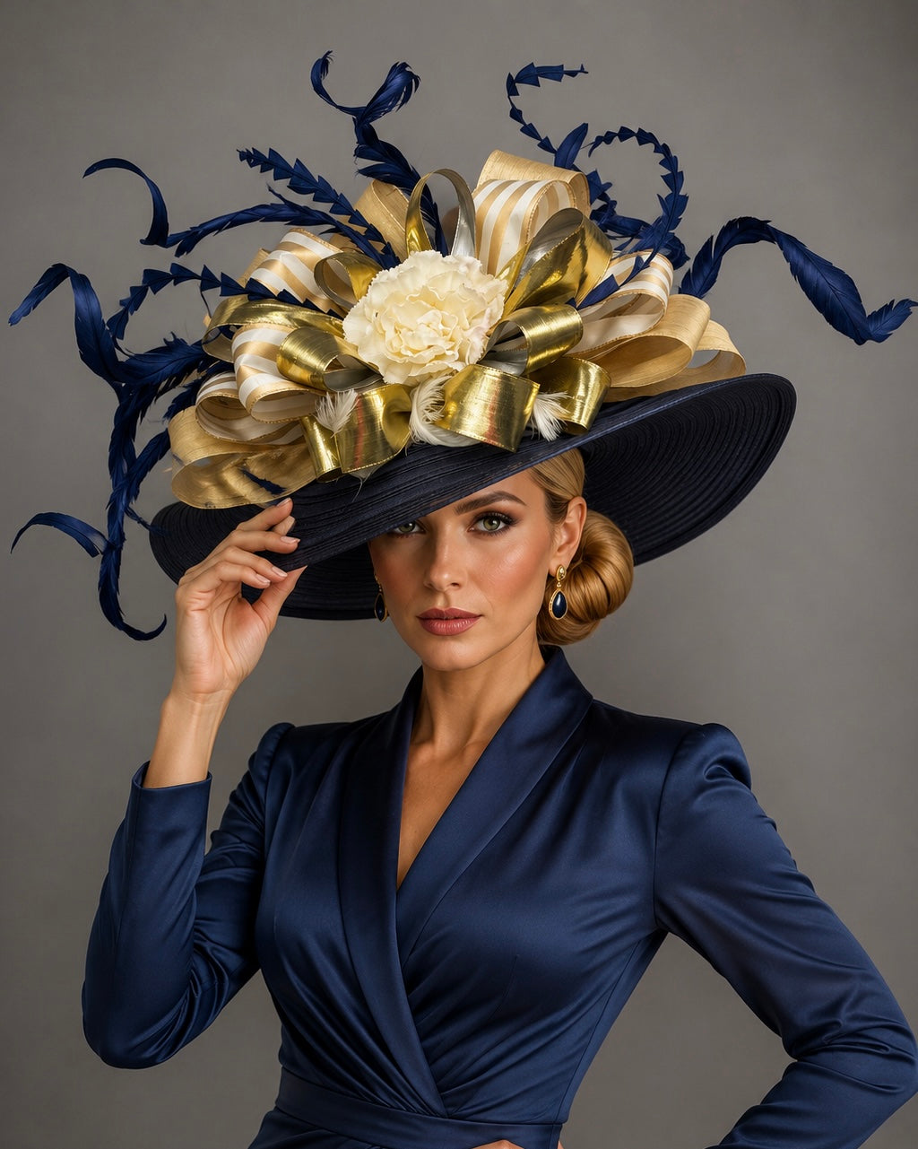 Marie Navy Gold - Kentucky Derby Hat