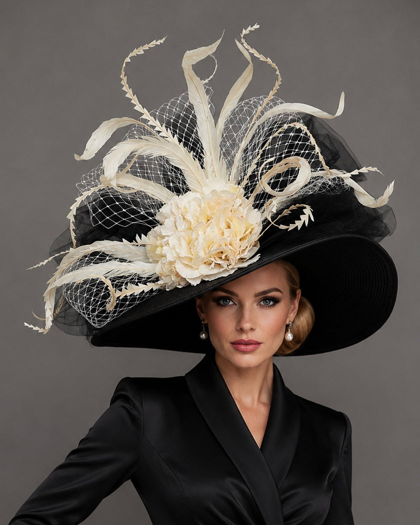 Linda Black Ivory - Kentucky Derby Hat - Church Hat