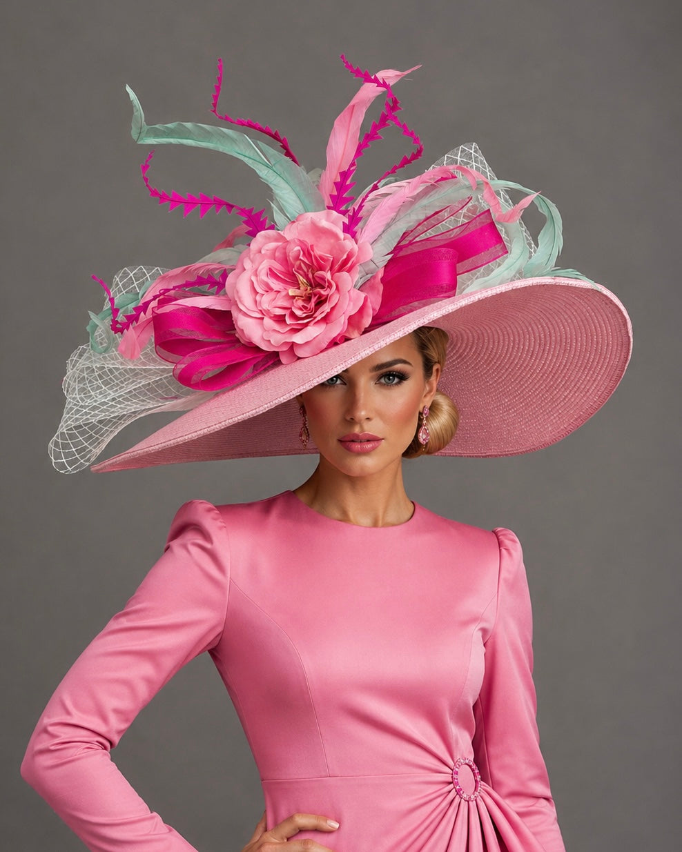 Rachel Pink Green - Kentucky Derby Hat