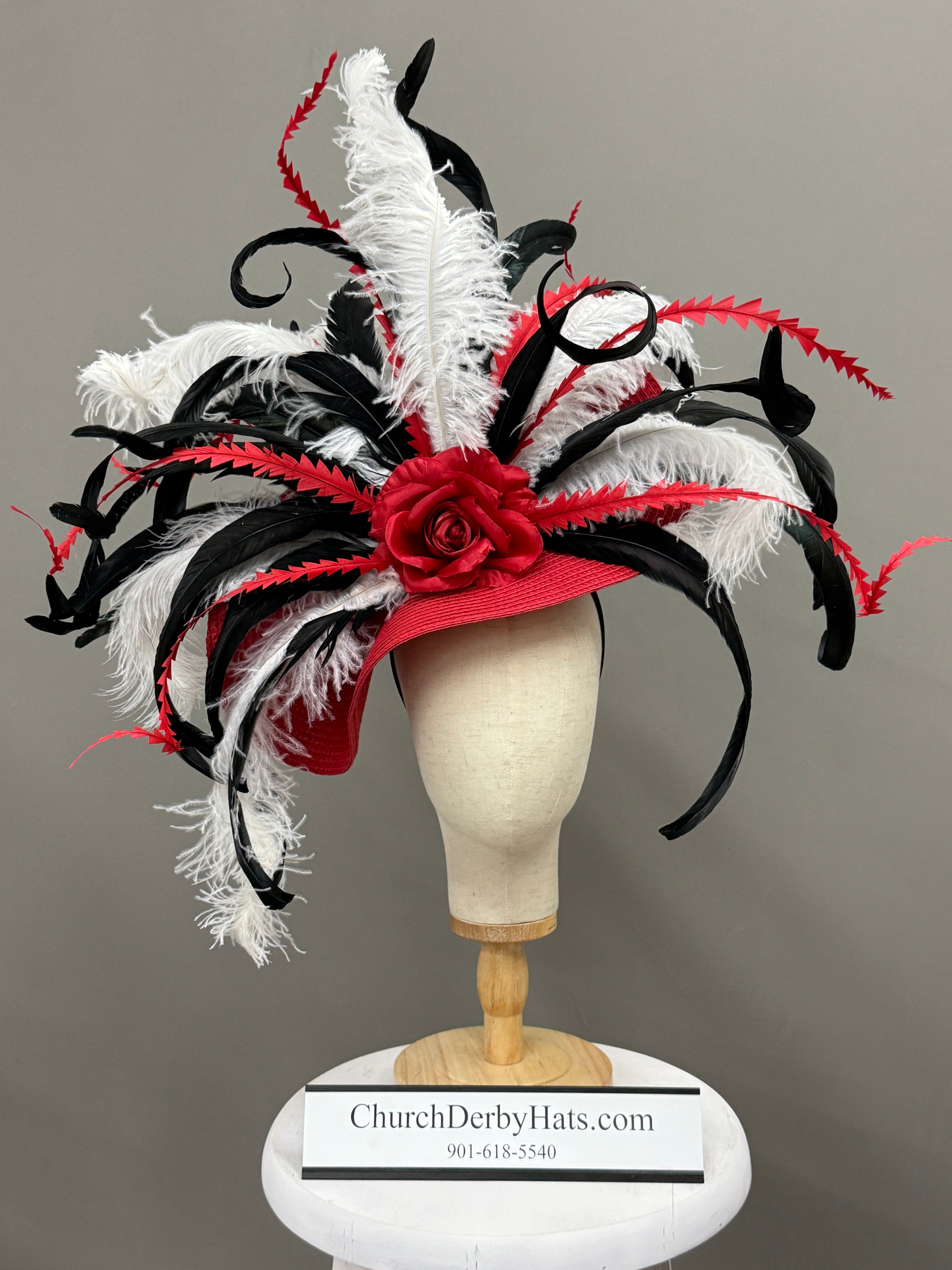 Red Black White Fascinator - Kentucky Derby Hat