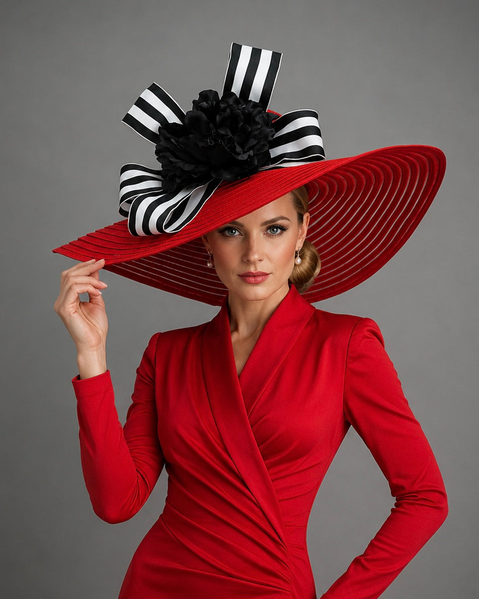 Adrienne Red Black White - Church Derby Hat