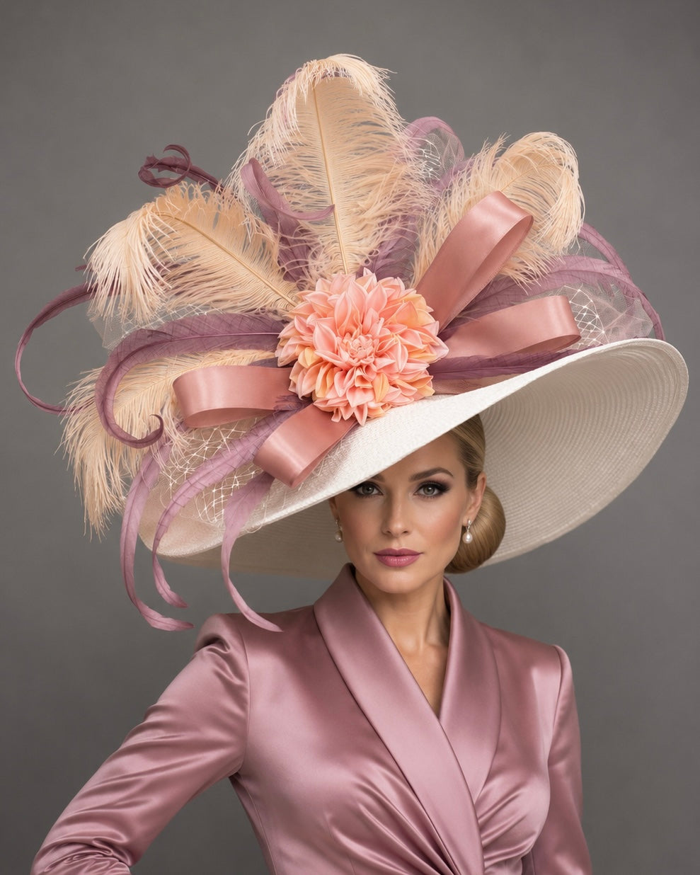 Princess Ann - Kentucky Derby Hat - Pink Blush Tones Church Hat
