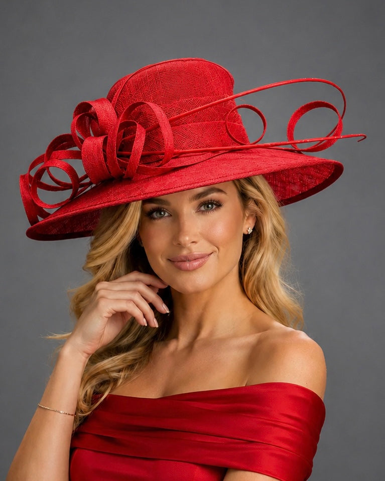Red Sinamay Straw - Church Derby Hat
